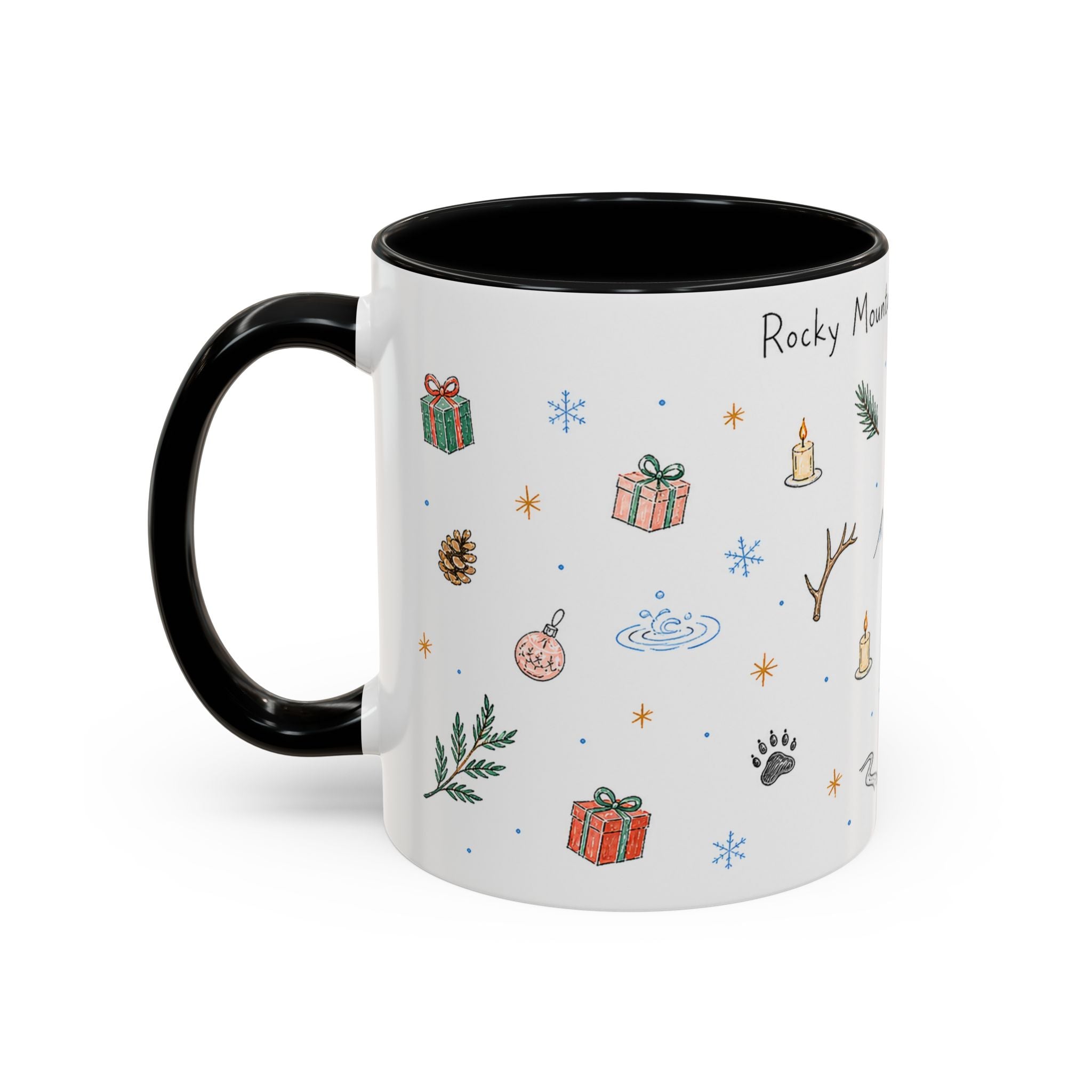 Rocky Mountain National Park Christmas Mug | Watercolor Travel Souvenir | Holiday Gift | Accent Ceramic Coffee Cup 11oz 15oz