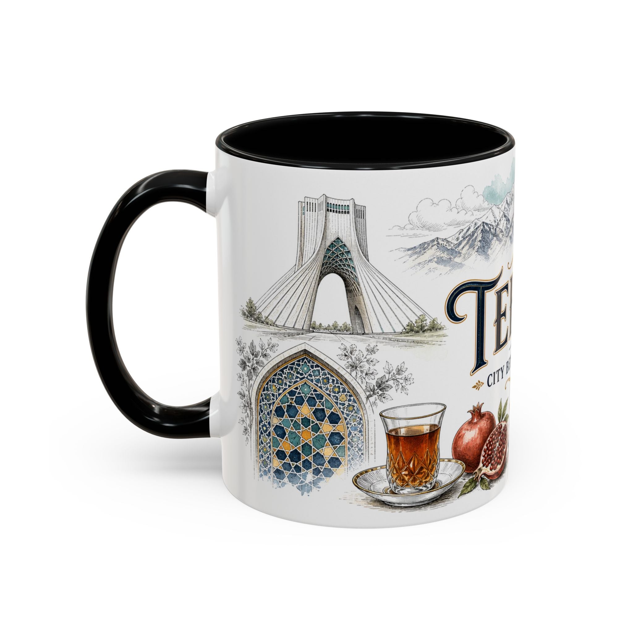 Tehran Coffee Mug | Iran Travel Souvenir | Vintage Illustrated City Gift | 11 oz 15 oz Accent Mug