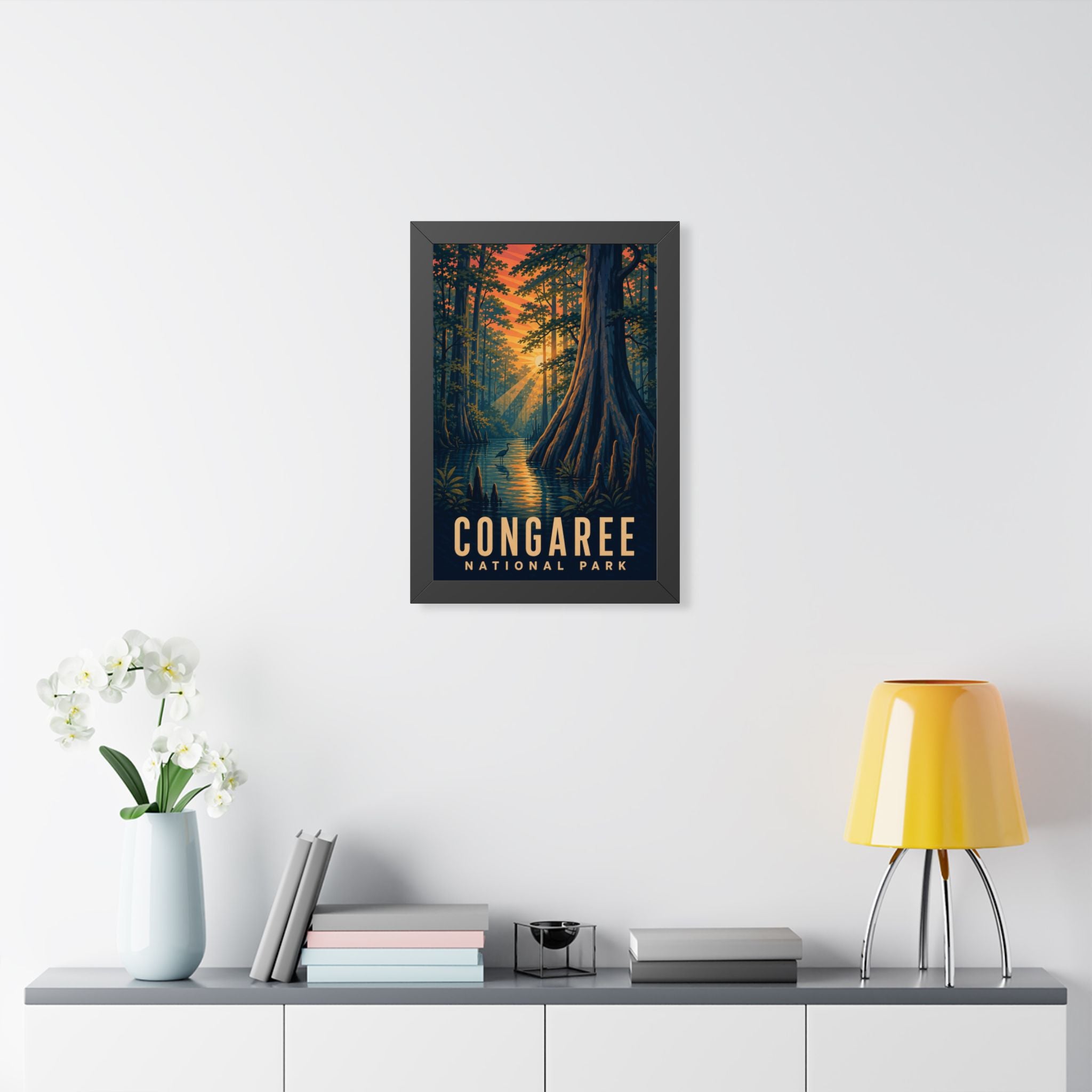 Congaree National Park Framed Poster | Vintage Travel Wall Art | Black Walnut White Frame | 16x24 20x30