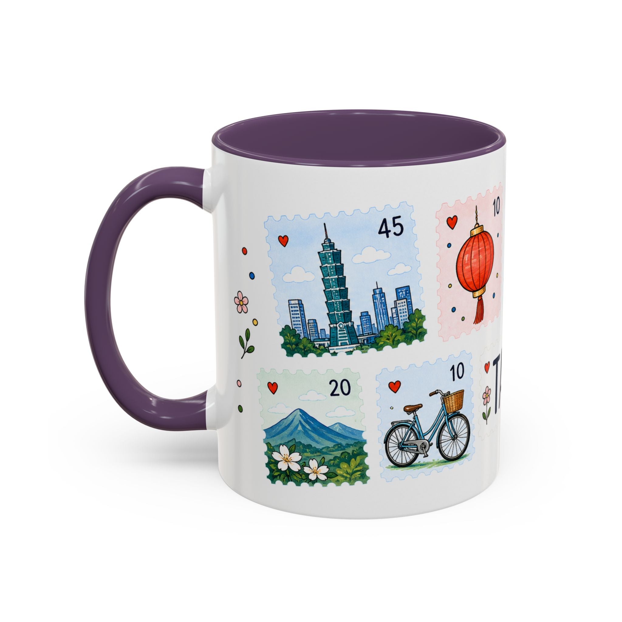 Taipei Coffee Mug | Postage Stamp Collage Mug | Travel Souvenir Accent Cup 11oz 15oz