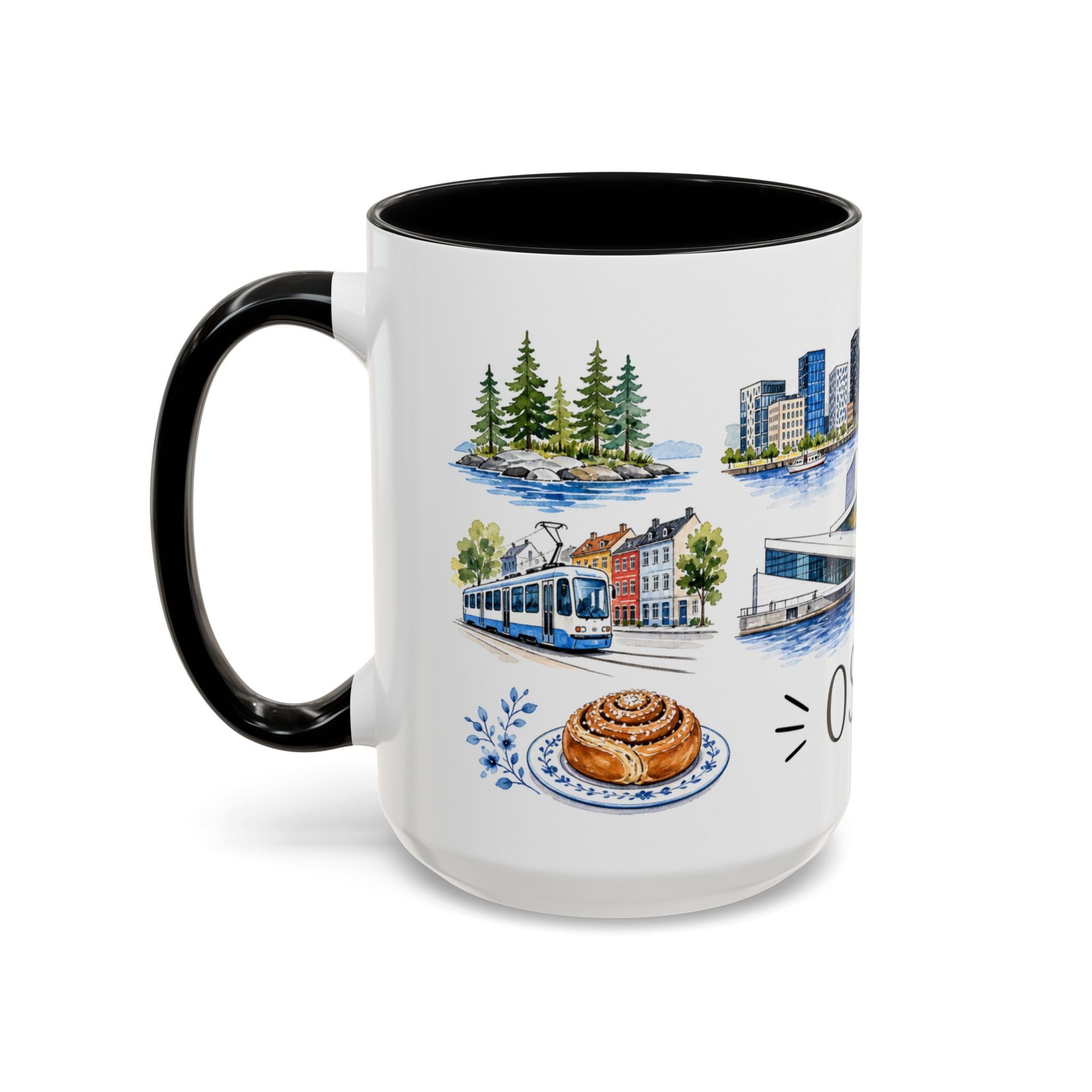 Oslo Illustrated Travel Mug | City Souvenir Accent Coffee Mug | 11oz 15oz Ceramic Cup