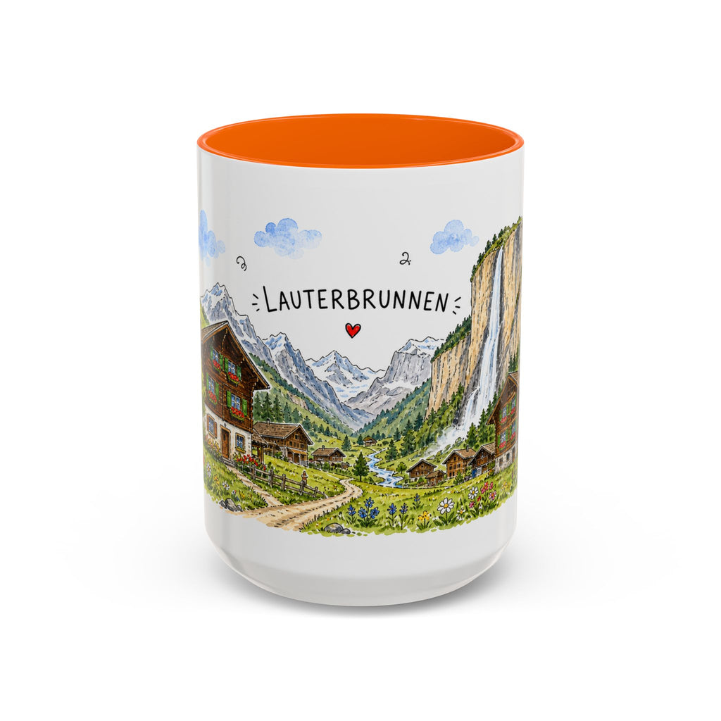 Lauterbrunnen Illustrated Travel Mug | Switzerland Souvenir Accent Coffee Mug | 11oz 15oz Ceramic Cup