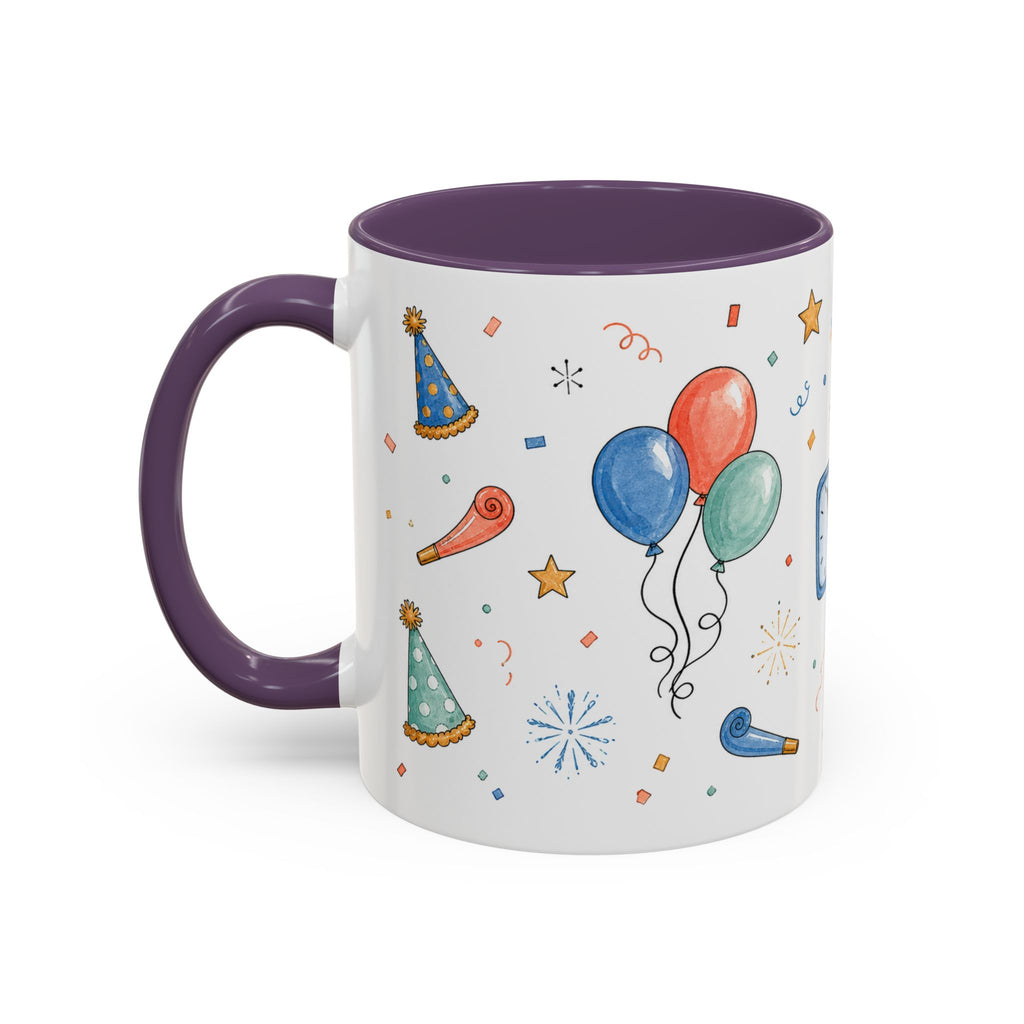 New Year Party Mug | Balloon Popper Watercolor Celebration Gift | Accent Cup 11oz 15oz