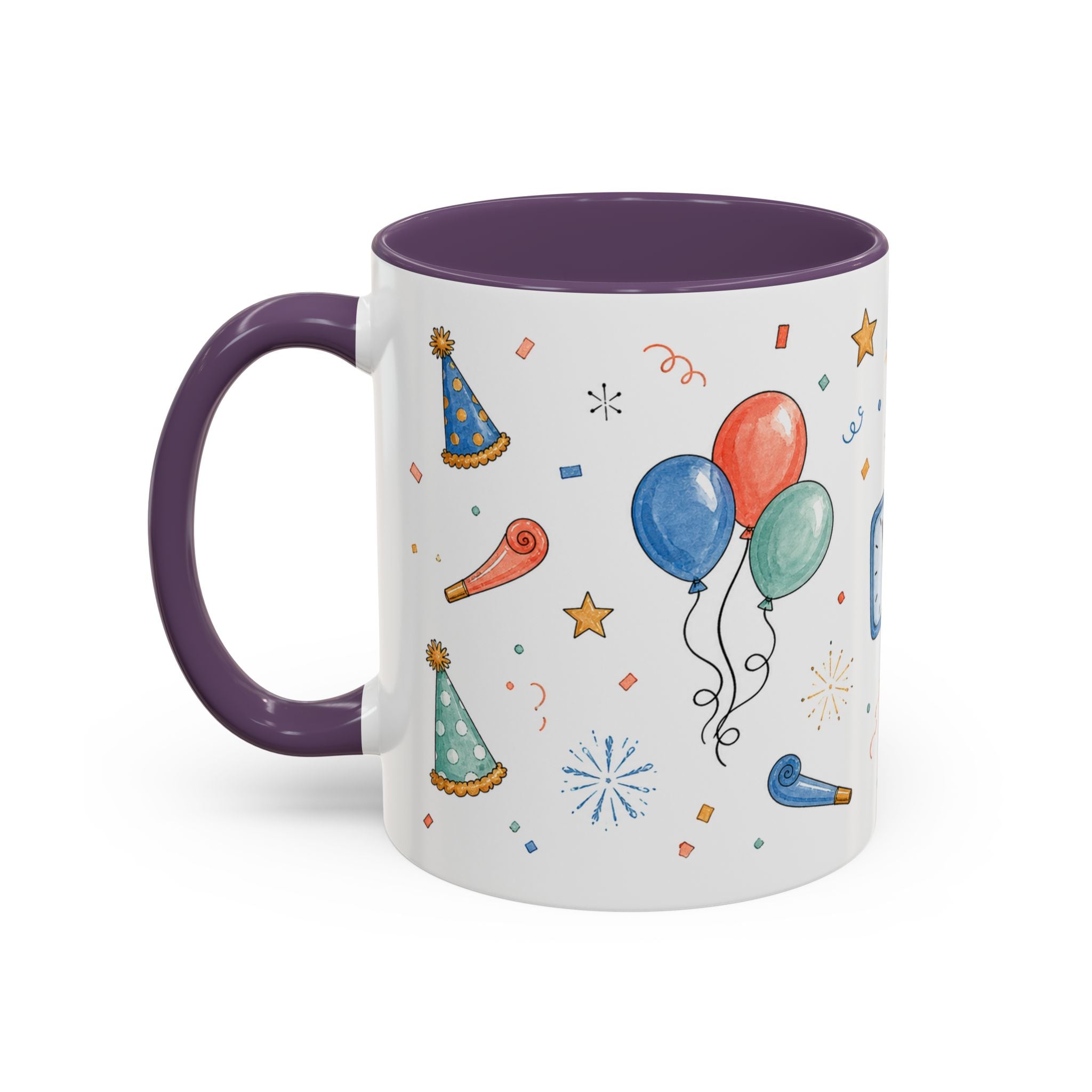 New Year Party Mug | Balloon Popper Watercolor Celebration Gift | Accent Cup 11oz 15oz