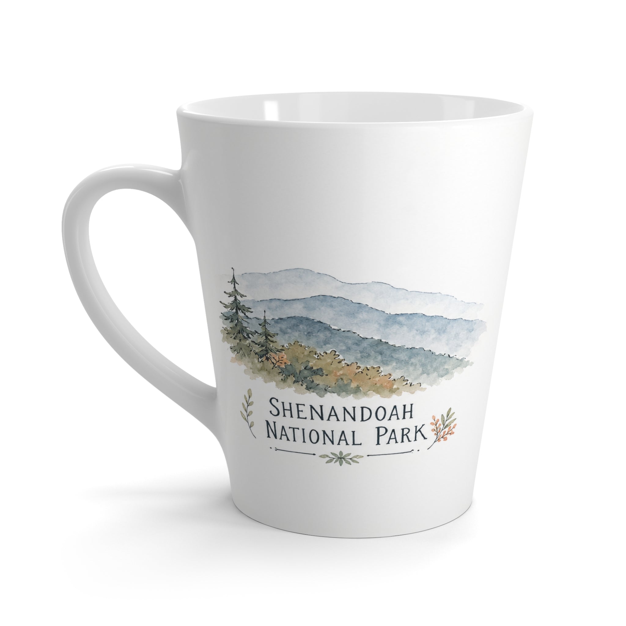 Shenandoah National Park Latte Mug | Pastel Watercolor Nature Coffee Cup | 12 oz Travel Souvenir Gift