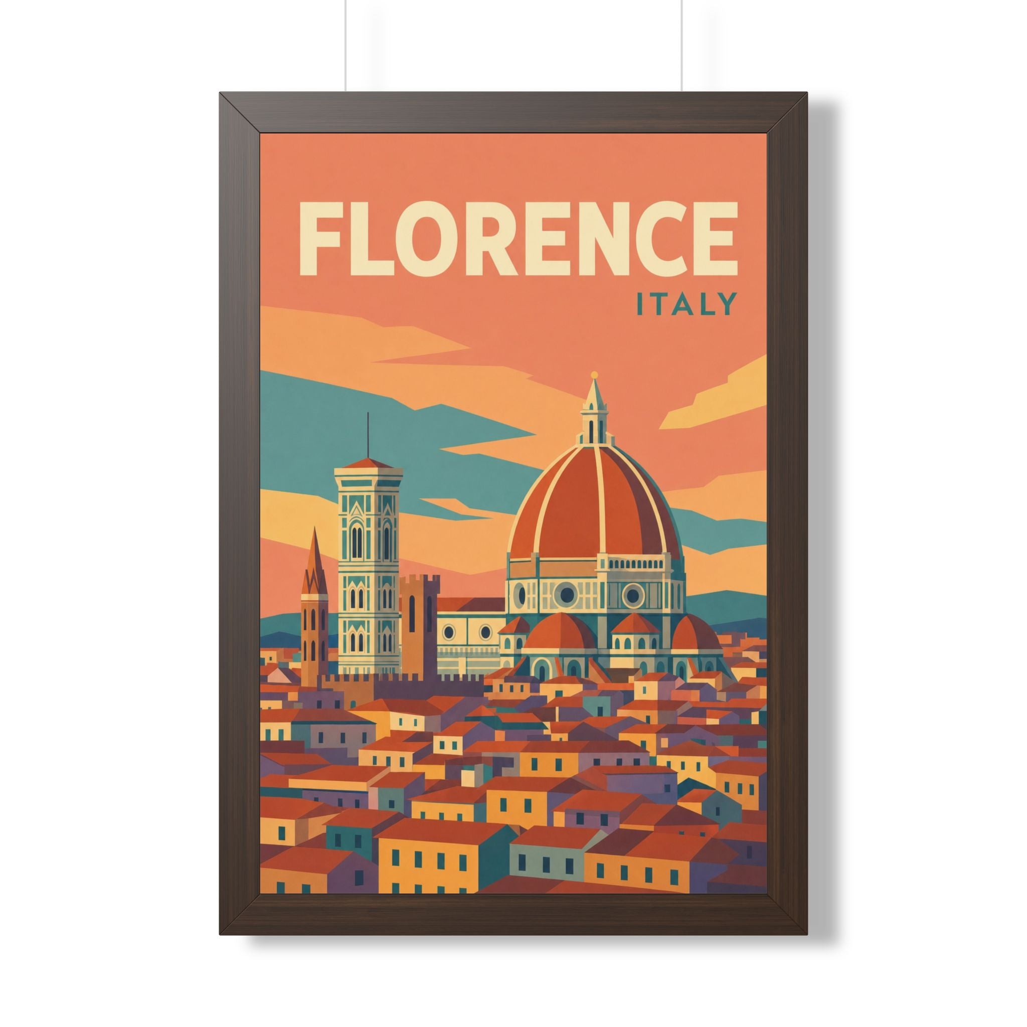 Florence Italy Framed Poster | Vintage Travel Wall Art | Black Walnut White Frame | 16x24 20x30