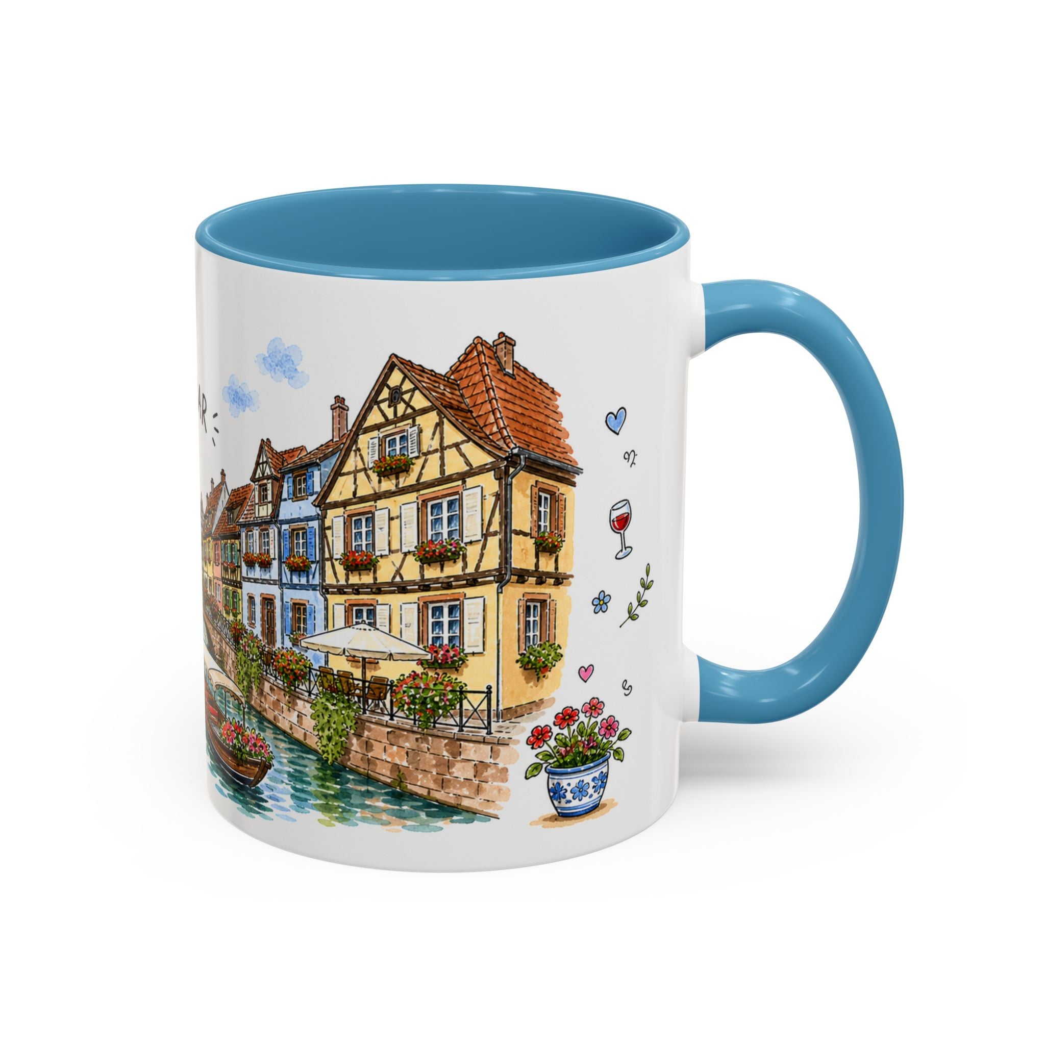 Colmar Illustrated Travel Mug | France Souvenir Accent Coffee Mug | 11oz 15oz Ceramic Cup