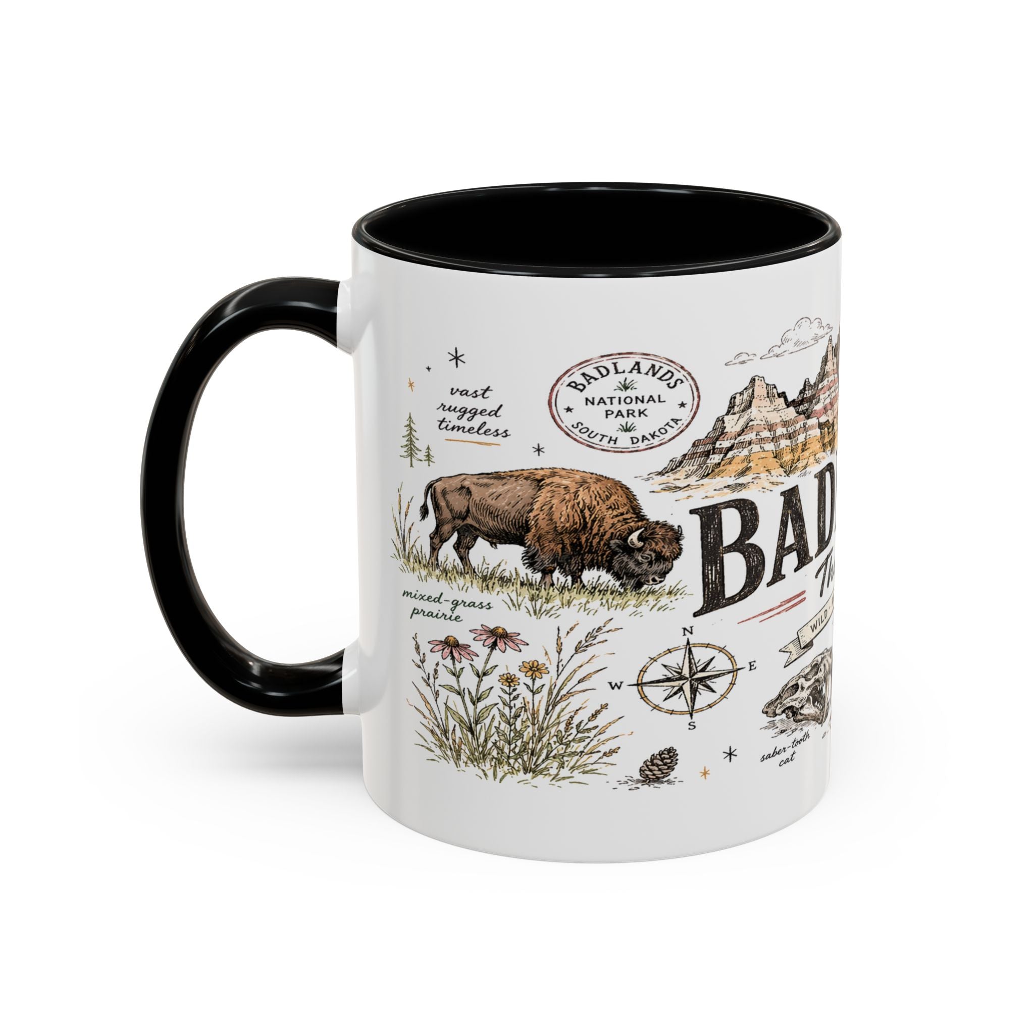 Badlands National Park Coffee Mug | South Dakota Prairie Fossil Hiking Gift | Accent Color Ceramic 11oz 15oz