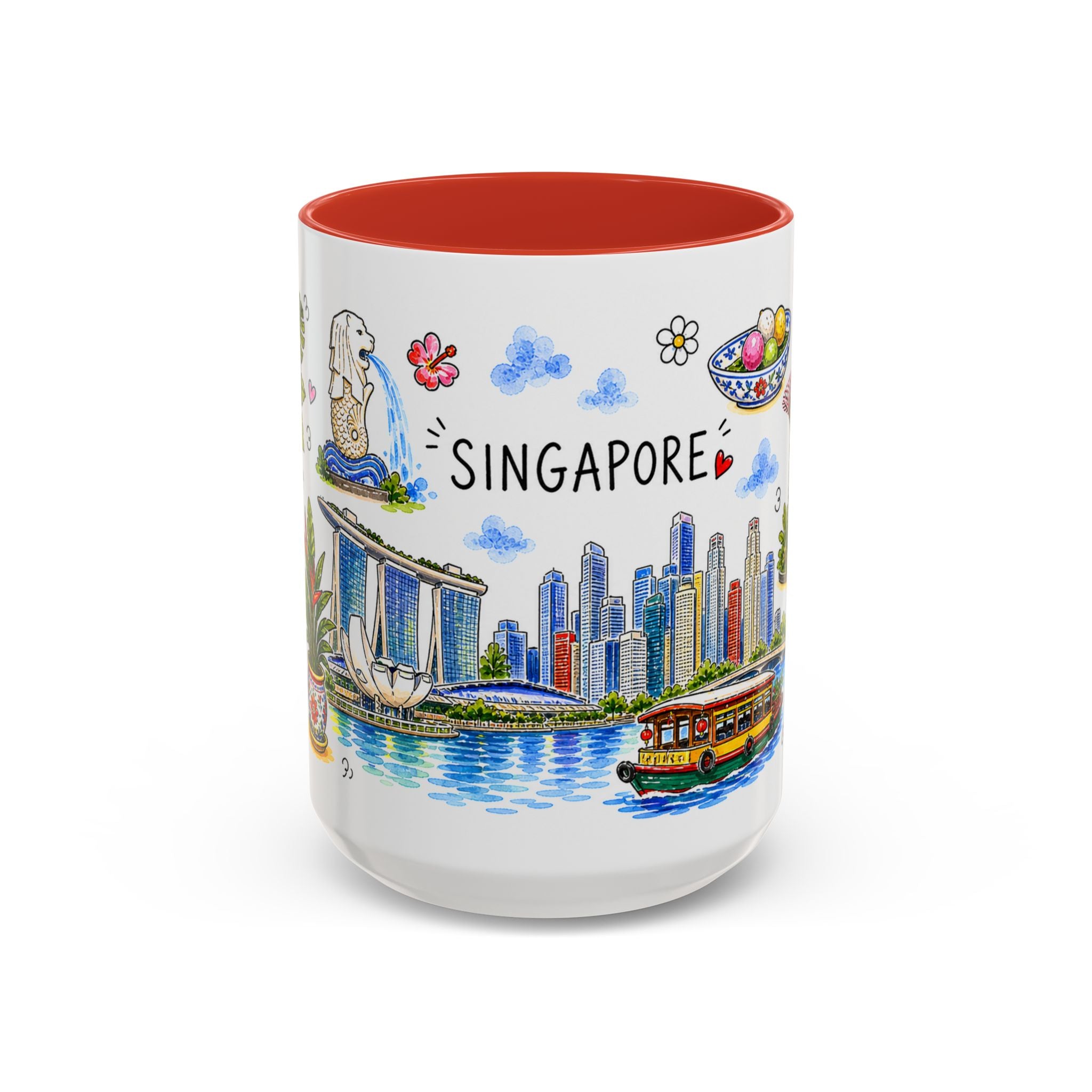 Singapore Illustrated Travel Mug | City Souvenir Accent Coffee Mug | 11oz 15oz Ceramic Cup