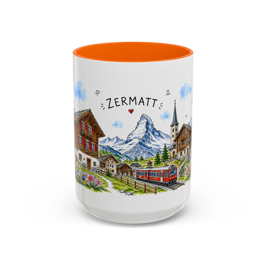 Zermatt Illustrated Travel Mug | Switzerland Souvenir Accent Coffee Mug | 11oz 15oz Ceramic Cup