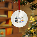 Stay Curious Science Teacher Round Metal Ornament | Microscope and Prism Classroom Gift
