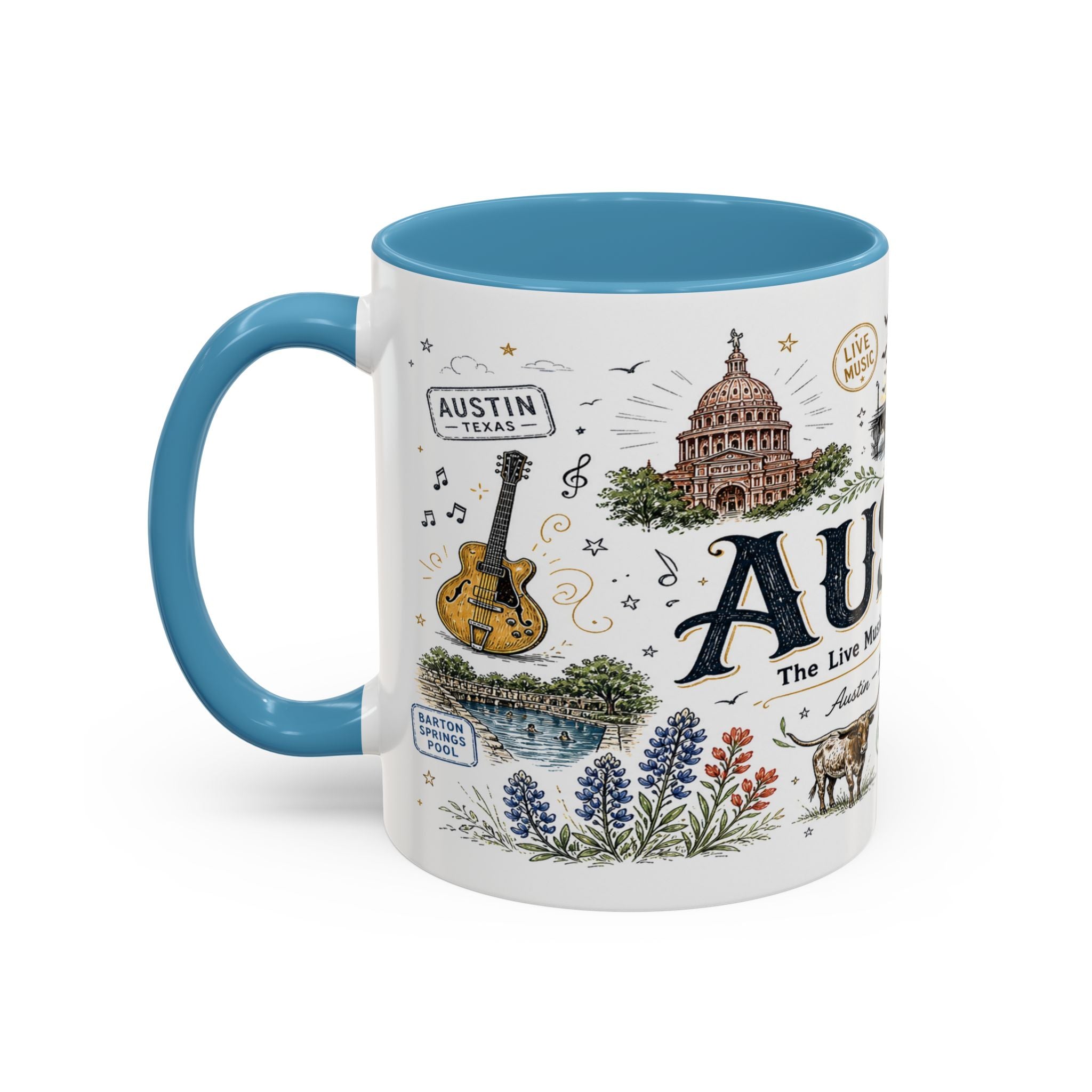 Austin Coffee Mug | Texas Souvenir City Gift | Accent Color Ceramic 11oz 15oz