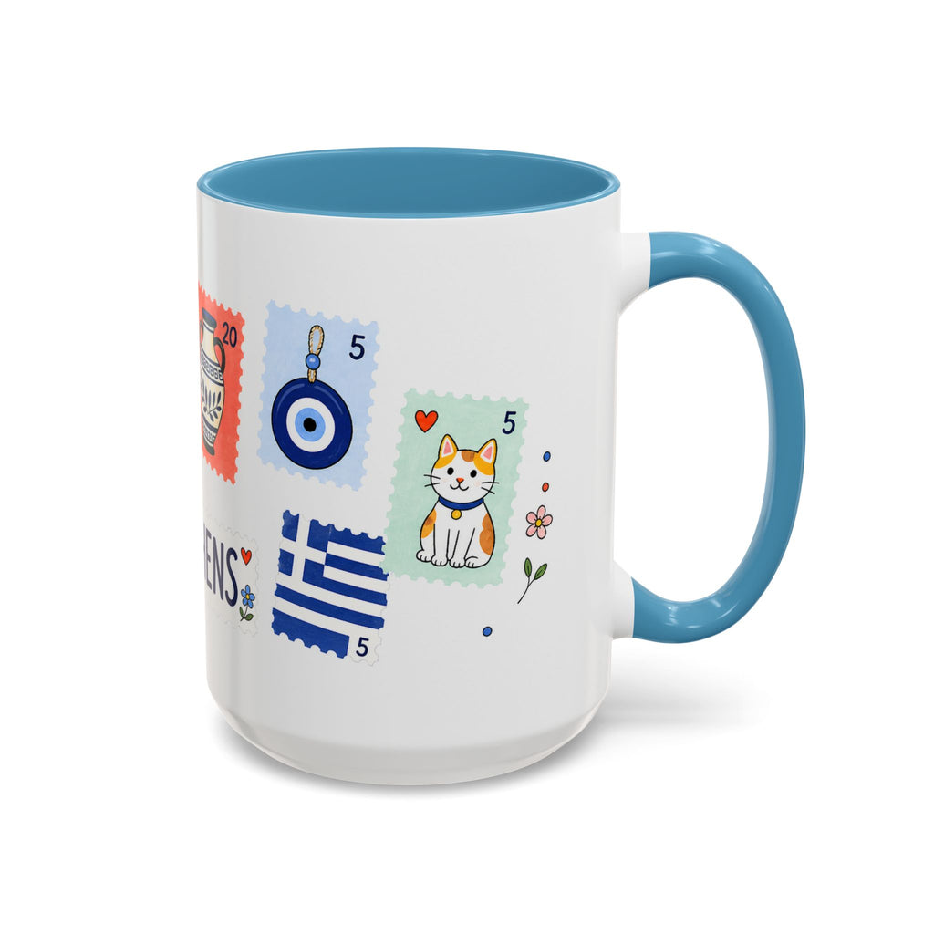 Athens Coffee Mug | Postage Stamp Collage Mug | Travel Souvenir Accent Cup 11oz 15oz