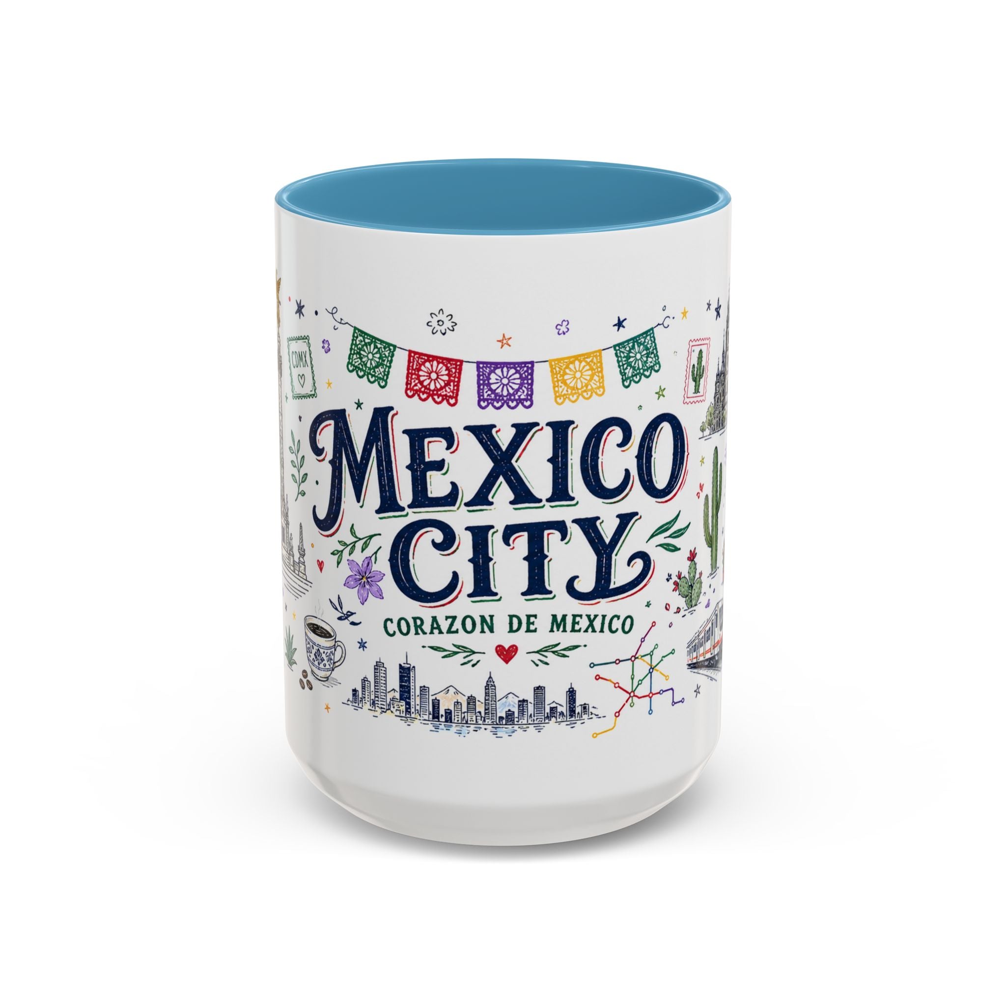 Mexico City Coffee Mug | Mexico Souvenir Travel Gift | Accent Color Ceramic 11oz 15oz