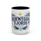 Norwegian Fjords Coffee Mug | Travel Destination Souvenir Gift | Accent Color Ceramic 11oz 15oz