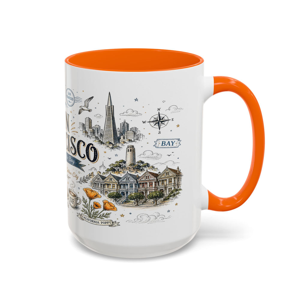 San Francisco Coffee Mug | California Souvenir Travel Gift | Accent Color Ceramic 11oz 15oz