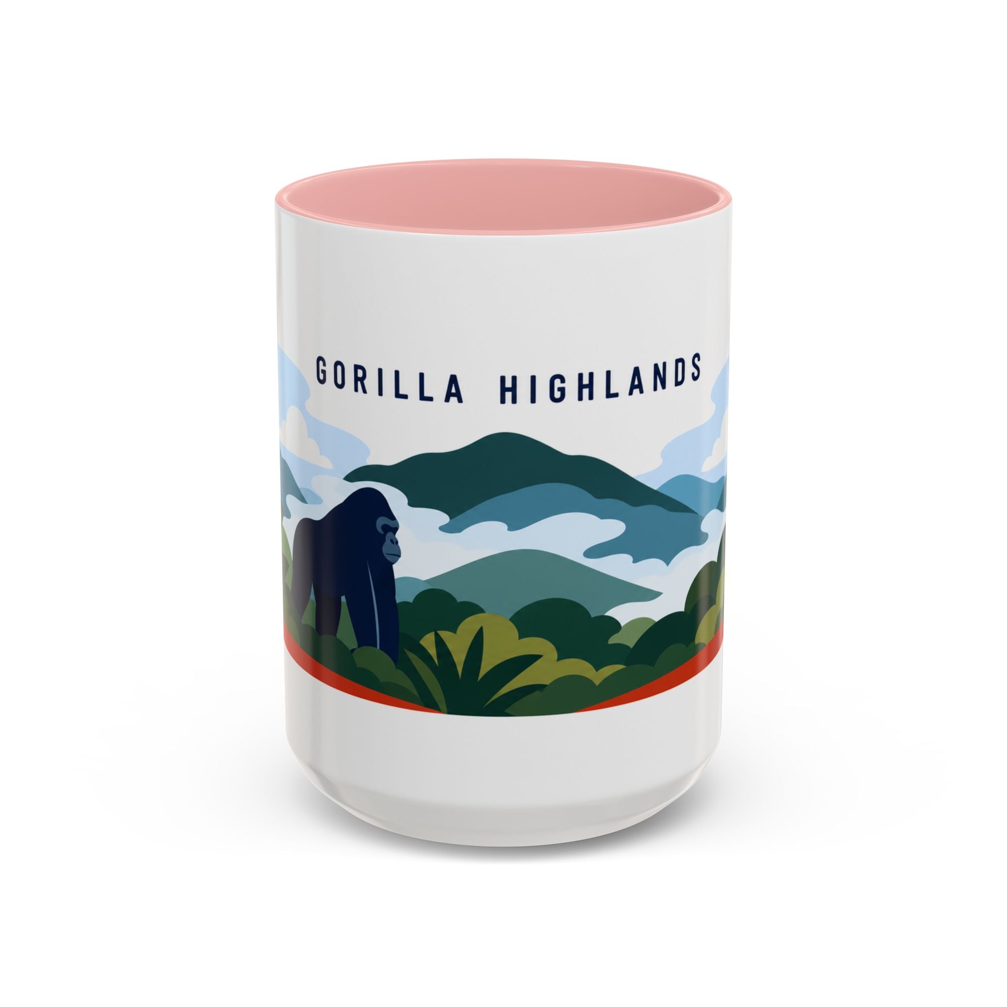 Gorilla Highlands Coffee Mug | Travel Destination Souvenir Gift | Accent Color Ceramic 11oz 15oz