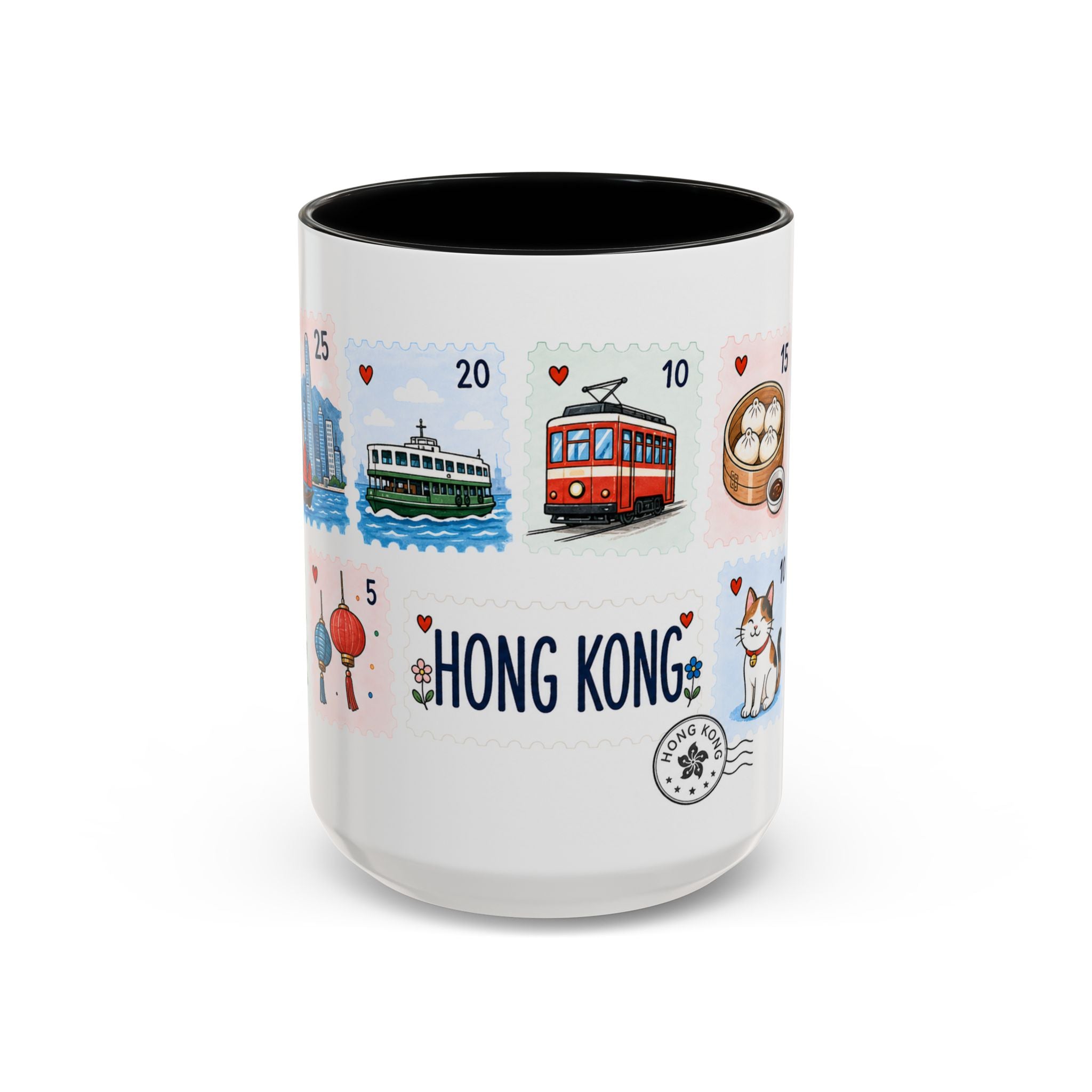 Hong Kong Coffee Mug | Postage Stamp Collage Mug | Travel Souvenir Accent Cup 11oz 15oz