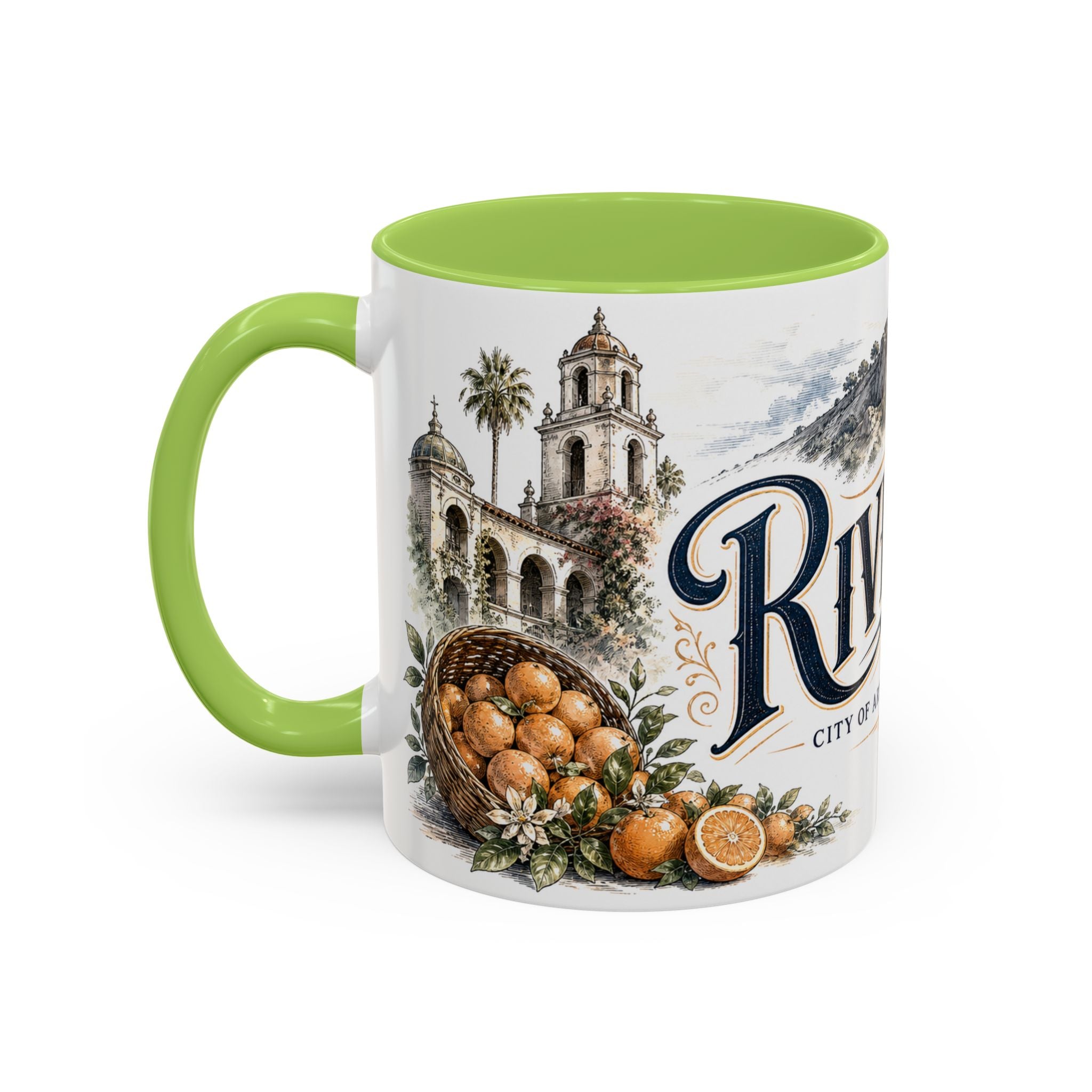Riverside Coffee Mug | United States Travel Souvenir | Vintage Illustrated City Gift | 11 oz 15 oz Accent Mug