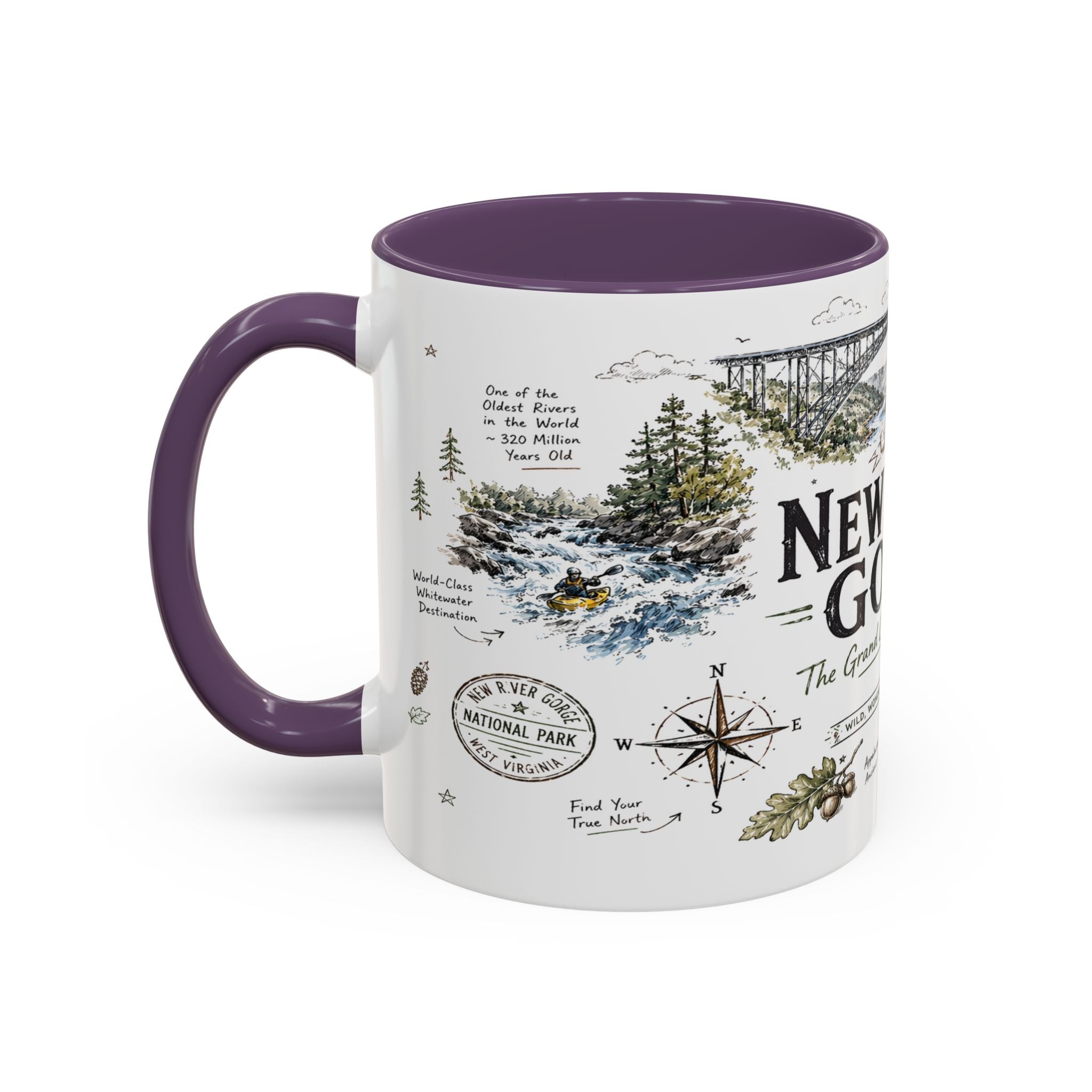 New River Gorge National Park Coffee Mug | West Virginia River Canyon Climbing Gift | Accent Color Ceramic 11oz 15oz