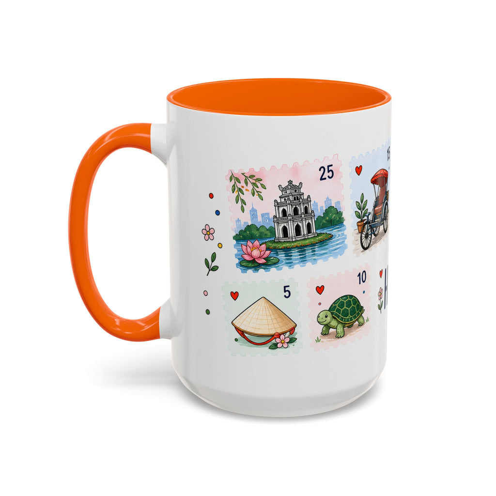 Hanoi Coffee Mug | Postage Stamp Collage Mug | Travel Souvenir Accent Cup 11oz 15oz