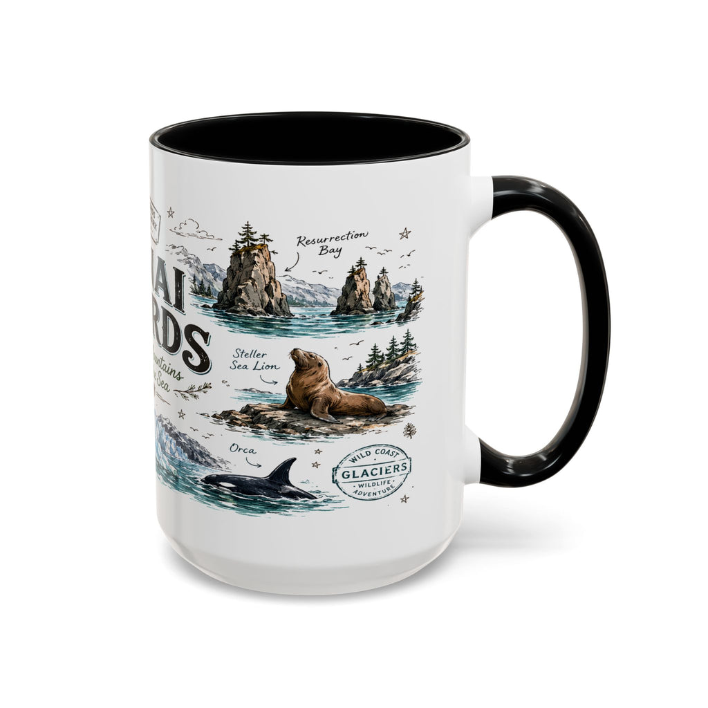 Kenai Fjords National Park Coffee Mug | Alaska Coastal Wildlife Hiking Gift | Accent Color Ceramic 11oz 15oz