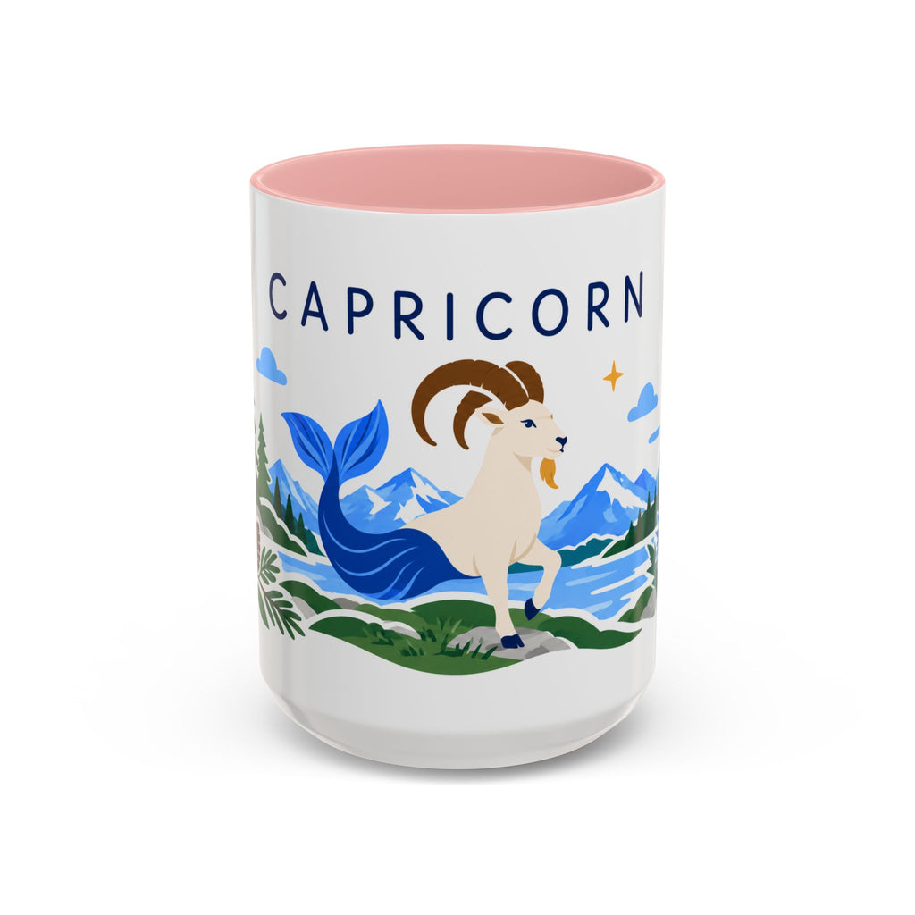 Capricorn Zodiac Coffee Mug | Sea Goat and Floral Design | Astrology Birthday Gift | 11 oz 15 oz Ceramic Accent Mug