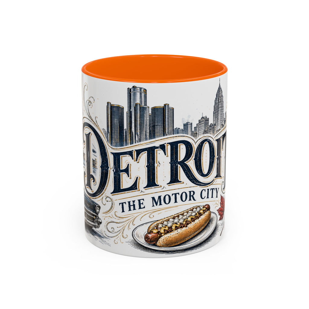 Detroit Coffee Mug | United States Travel Souvenir | Vintage Illustrated City Gift | 11 oz 15 oz Accent Mug