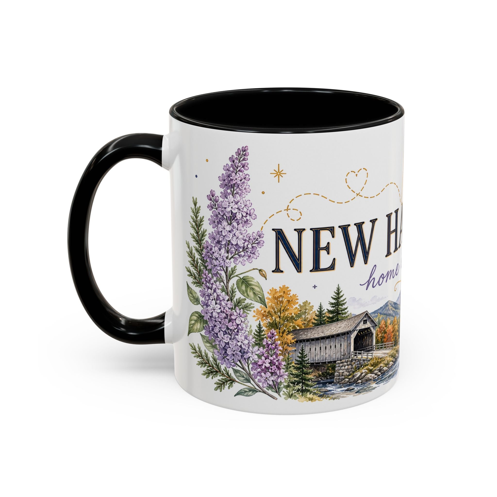 New Hampshire State Map Mug | Botanical Accents, Mountain Landscape Coffee Cup