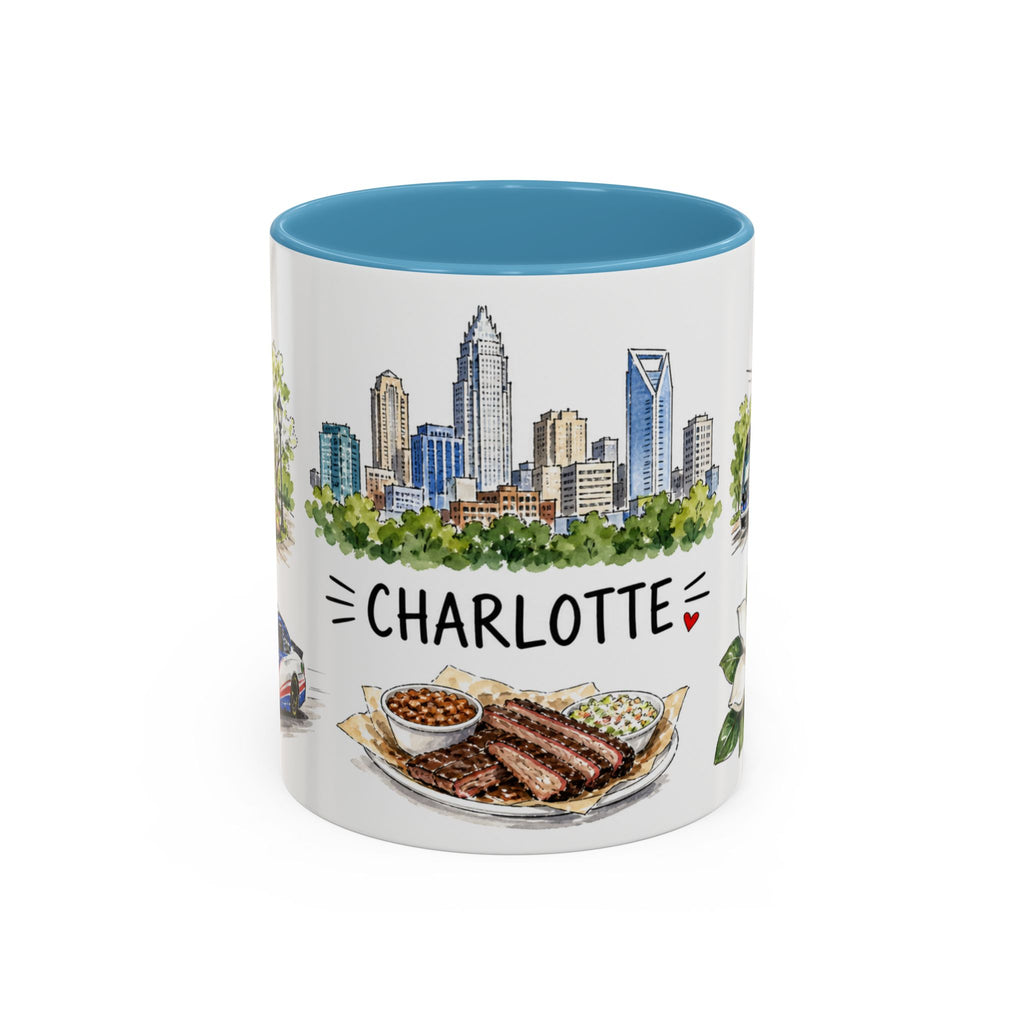 Charlotte Illustrated Travel Mug | City Souvenir Accent Coffee Mug | 11oz 15oz Ceramic Cup