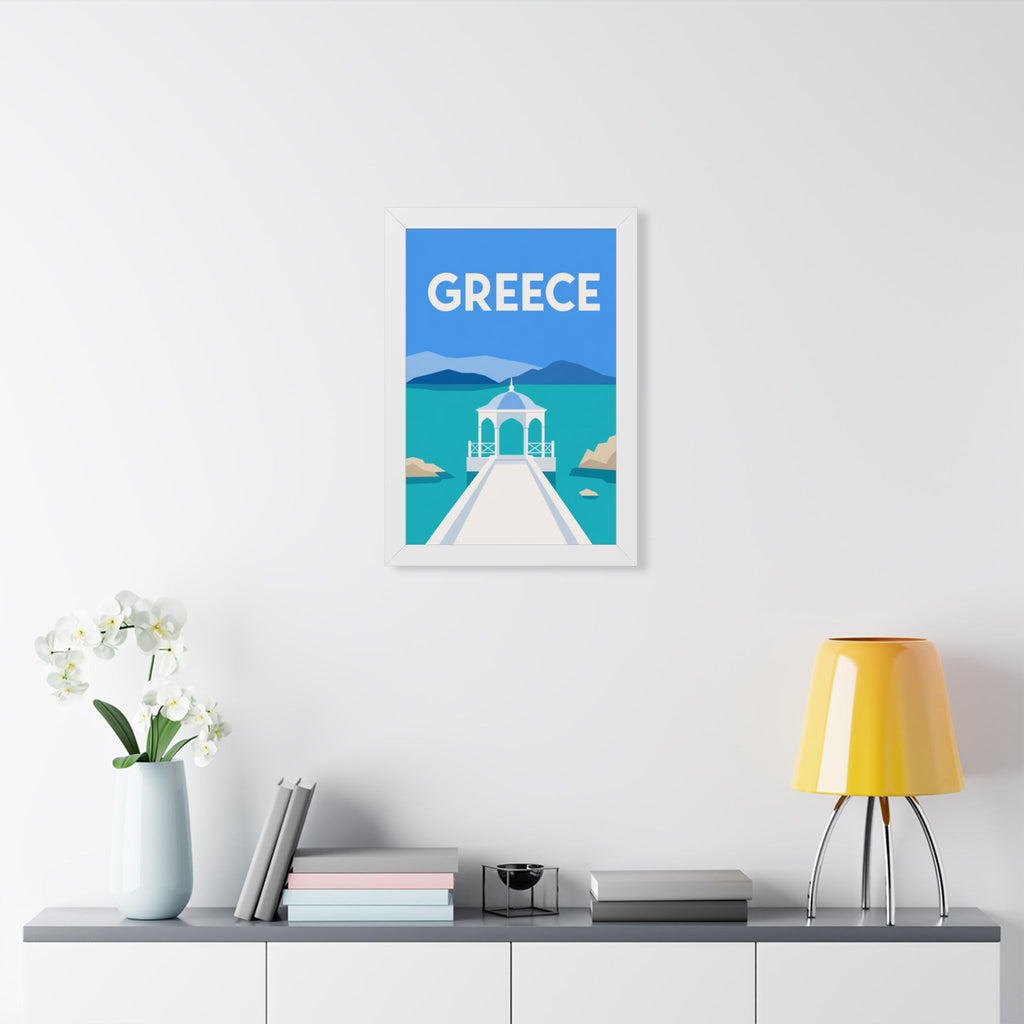 Greece Coast Greece Framed Poster | Vintage Travel Wall Art | Black Walnut White Frame | 16x24 20x30