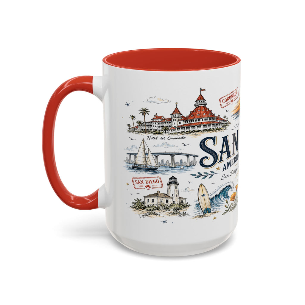 San Diego Coffee Mug | California Souvenir City Gift | Accent Color Ceramic 11oz 15oz