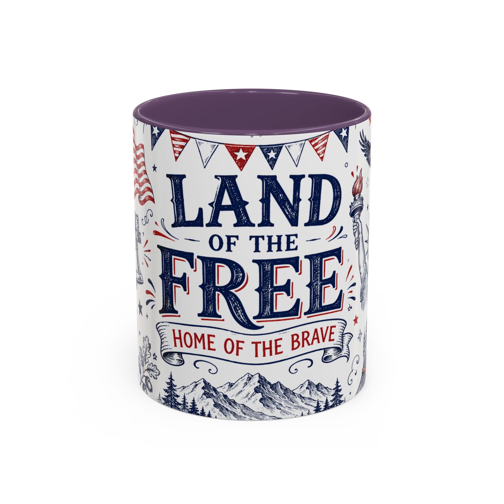 Land of the Free Coffee Mug | Home of the Brave 4th of July Gift | Accent Color Ceramic 11oz 15oz