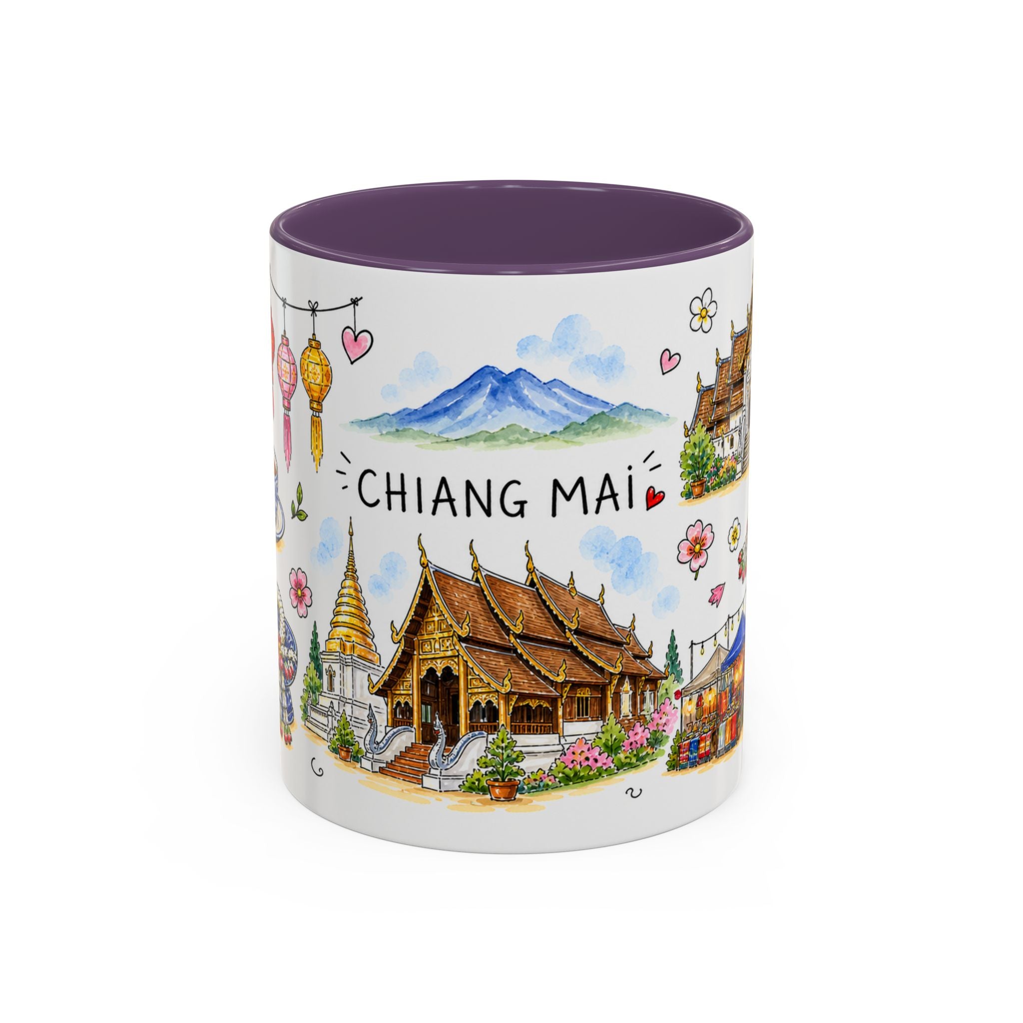 Chiang Mai Illustrated Travel Mug | City Souvenir Accent Coffee Mug | 11oz 15oz Ceramic Cup