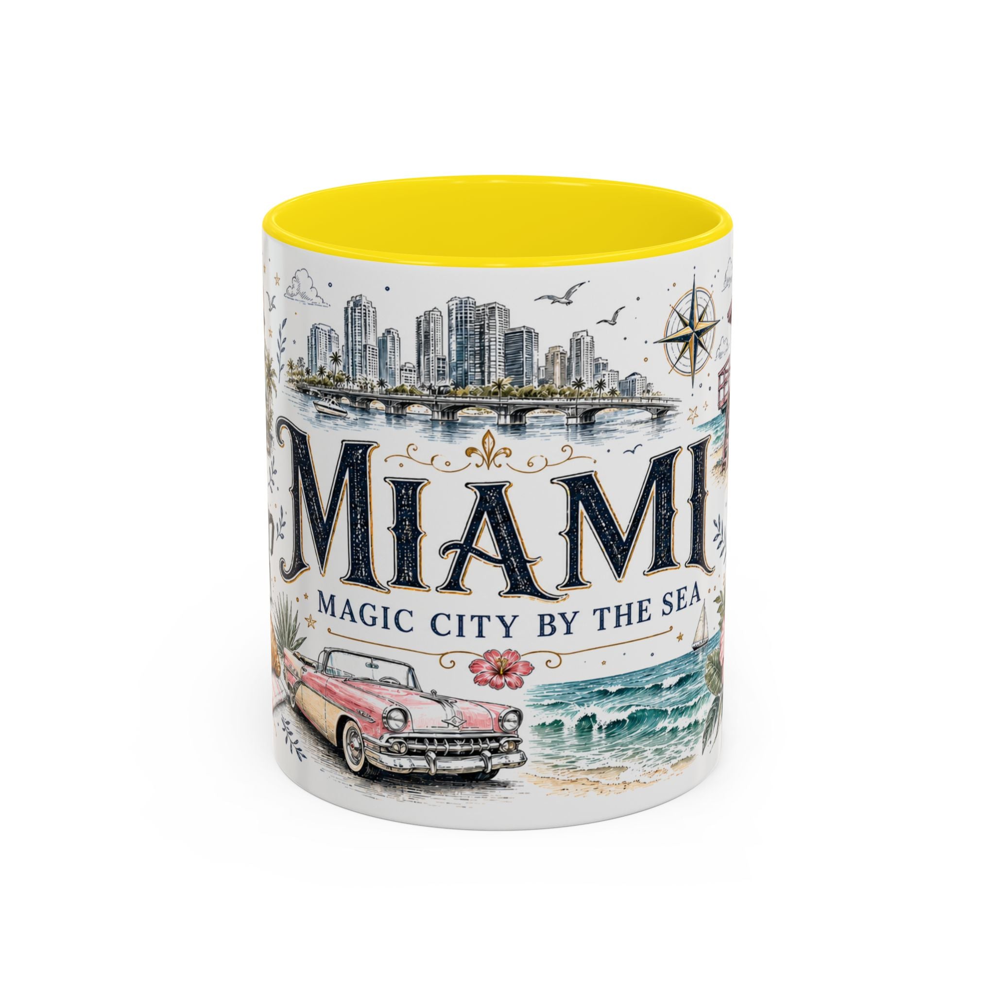 Miami Coffee Mug | United States Travel Souvenir | Vintage Illustrated City Gift | 11 oz 15 oz Accent Mug