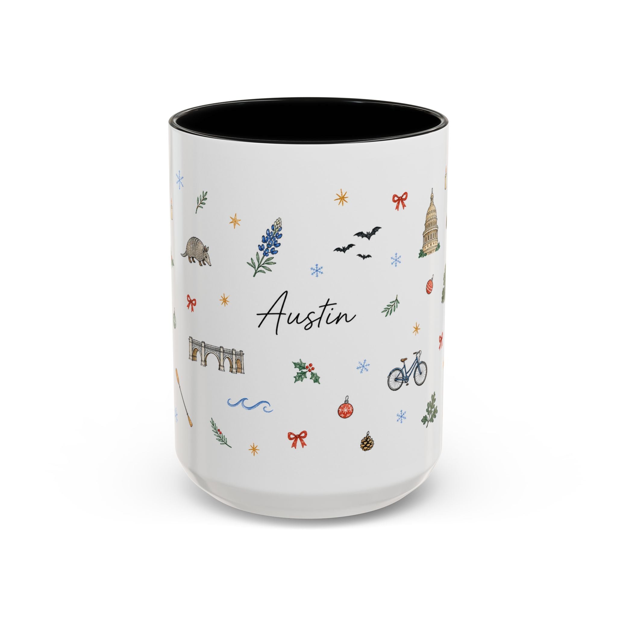 Austin Christmas Mug | Watercolor Travel Souvenir | Holiday Gift | Accent Ceramic Coffee Cup 11oz 15oz