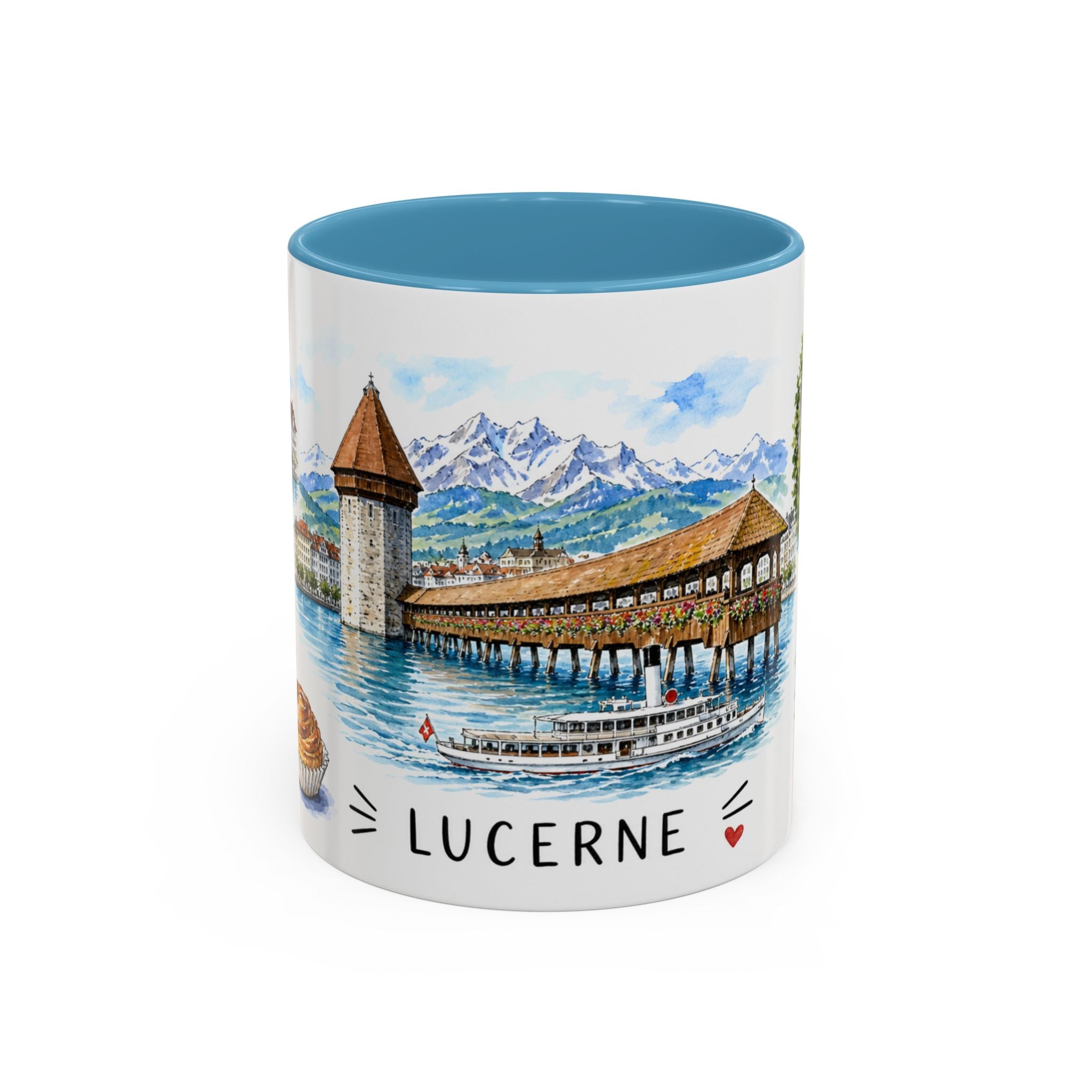 Lucerne Illustrated Travel Mug | City Souvenir Accent Coffee Mug | 11oz 15oz Ceramic Cup