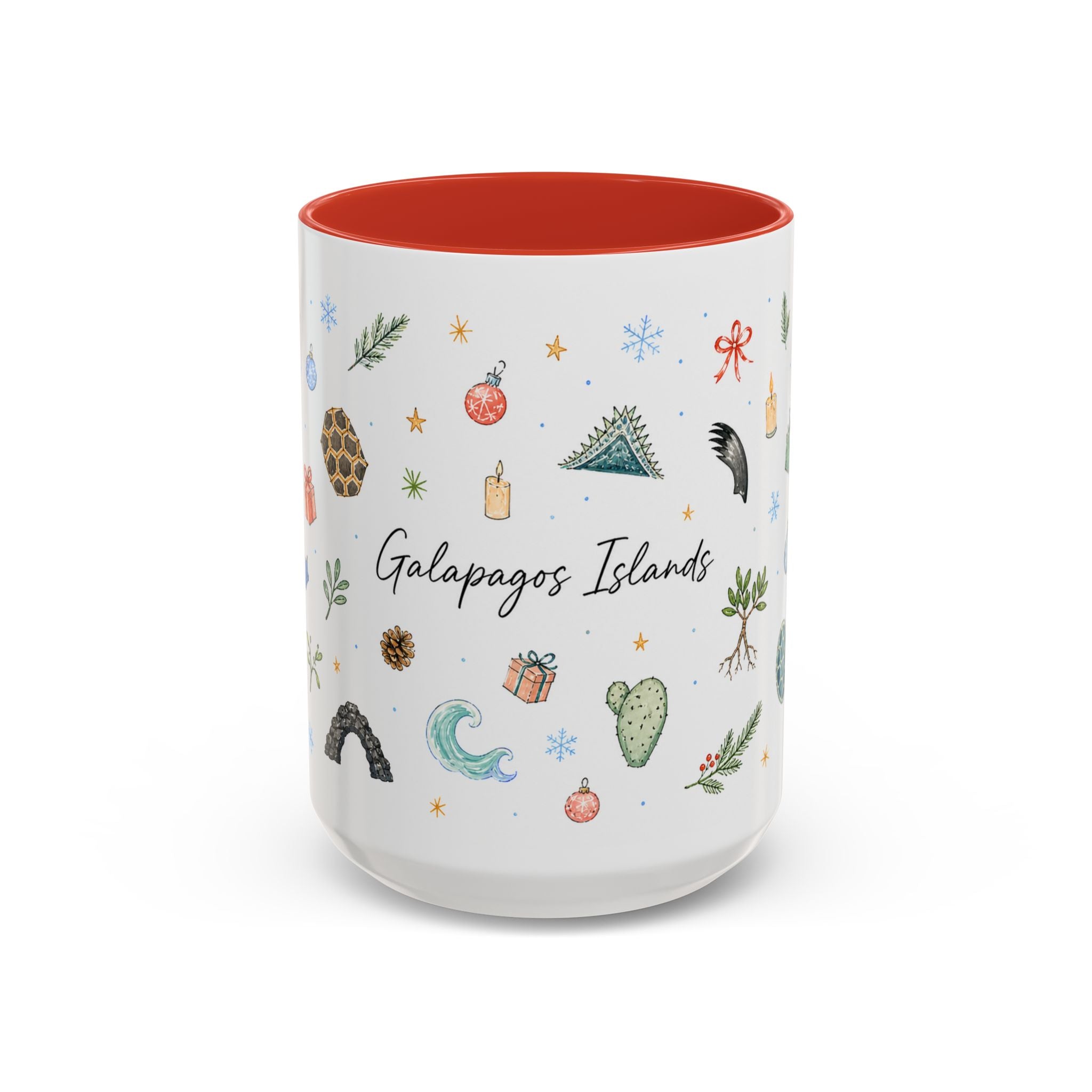 Galapagos Islands Christmas Mug | Watercolor Travel Souvenir | Holiday Gift | Accent Ceramic Coffee Cup 11oz 15oz