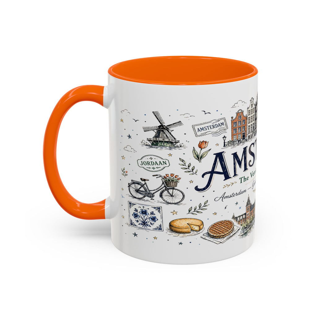 Amsterdam Coffee Mug | Netherlands Souvenir Travel Gift | Accent Color Ceramic 11oz 15oz