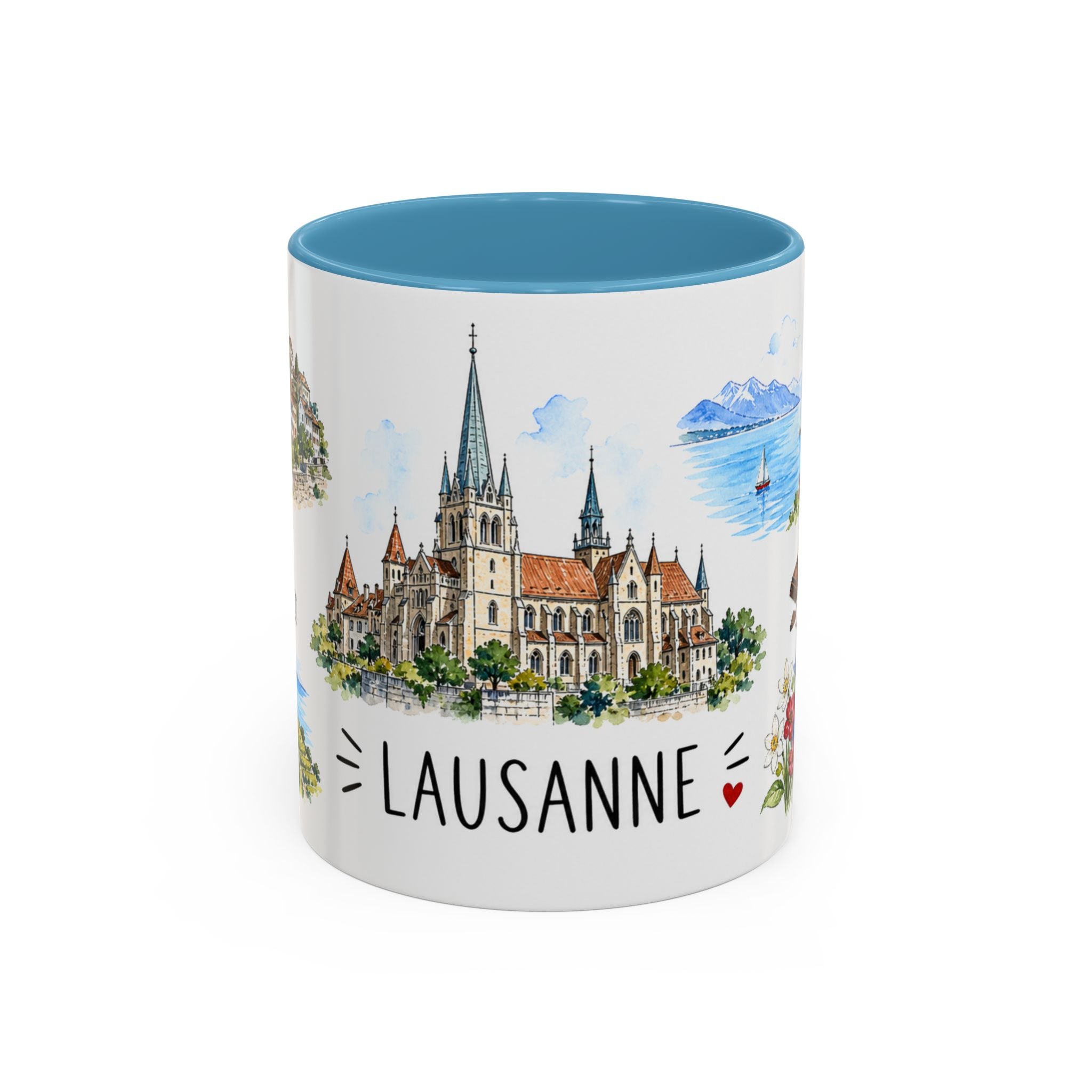 Lausanne Illustrated Travel Mug | City Souvenir Accent Coffee Mug | 11oz 15oz Ceramic Cup