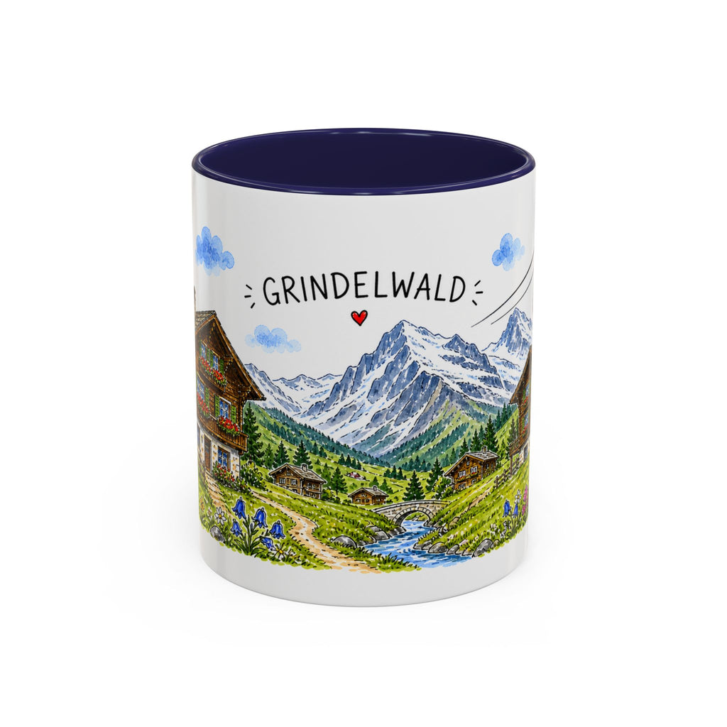Grindelwald Illustrated Travel Mug | Switzerland Souvenir Accent Coffee Mug | 11oz 15oz Ceramic Cup