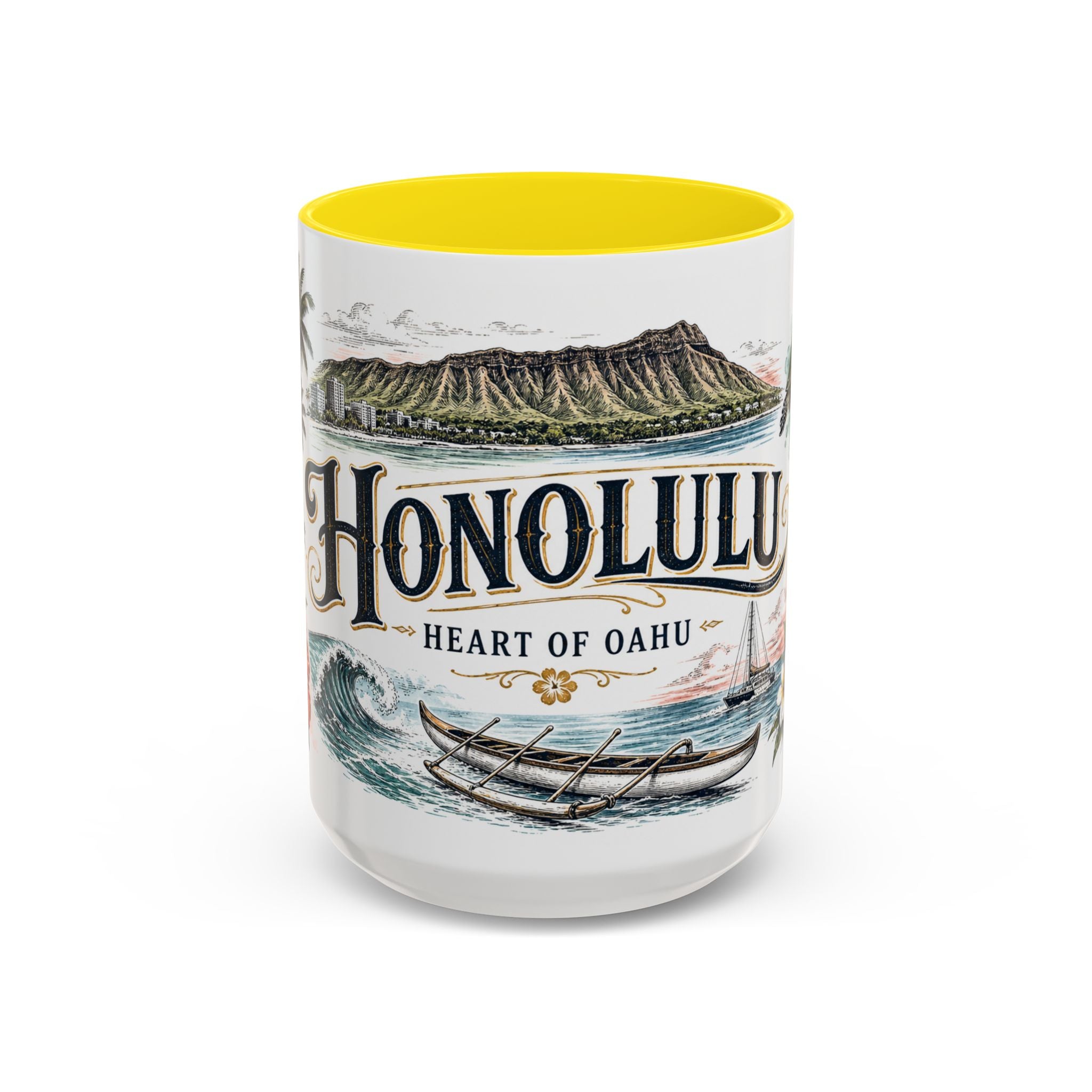 Honolulu Coffee Mug | United States Travel Souvenir | Vintage Illustrated City Gift | 11 oz 15 oz Accent Mug