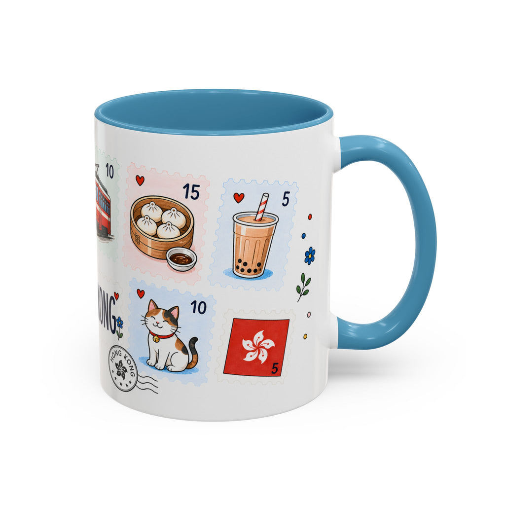 Hong Kong Coffee Mug | Postage Stamp Collage Mug | Travel Souvenir Accent Cup 11oz 15oz