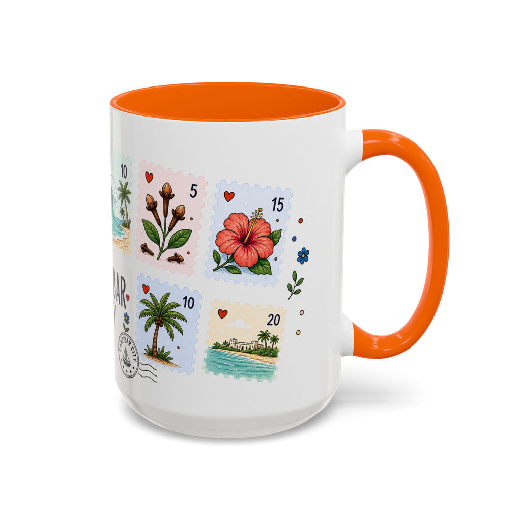 Zanzibar City Coffee Mug | Postage Stamp Collage Mug | Travel Souvenir Accent Cup 11oz 15oz