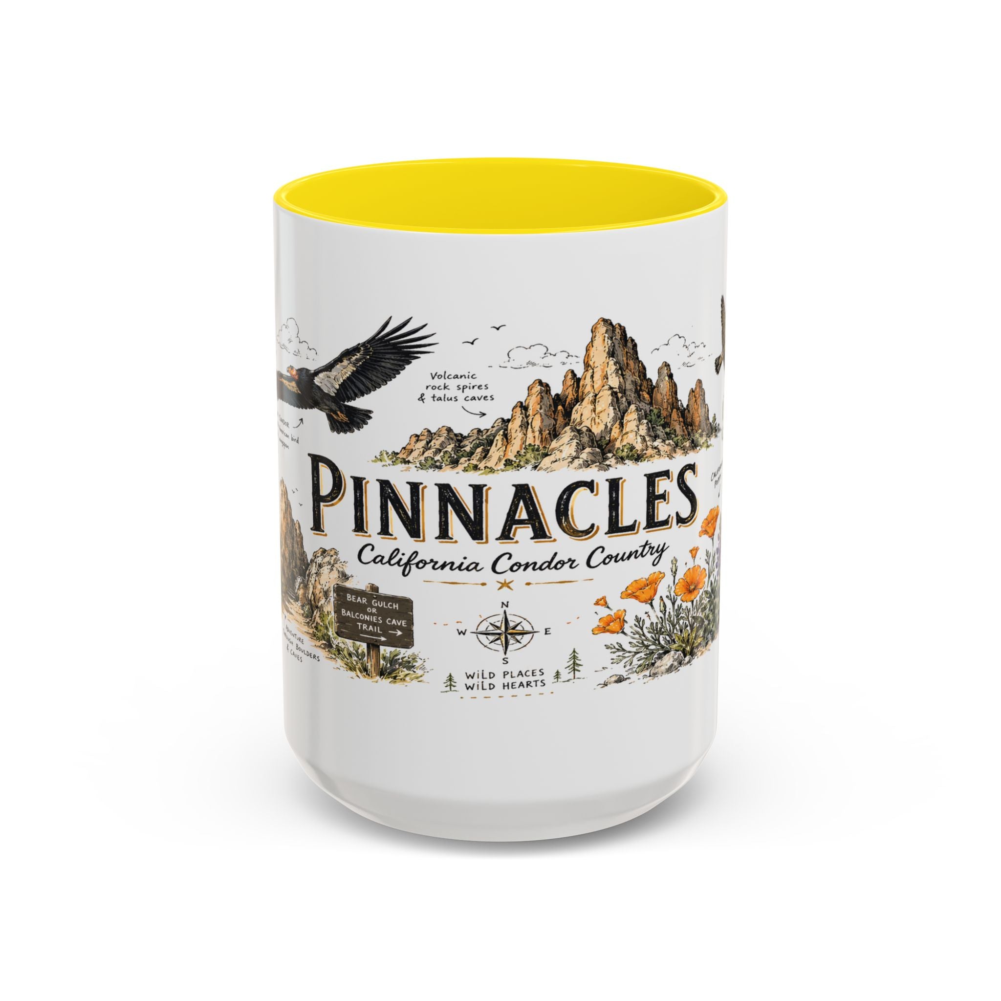 Pinnacles National Park Coffee Mug | California Rock Climbing Condor Gift | Accent Color Ceramic 11oz 15oz