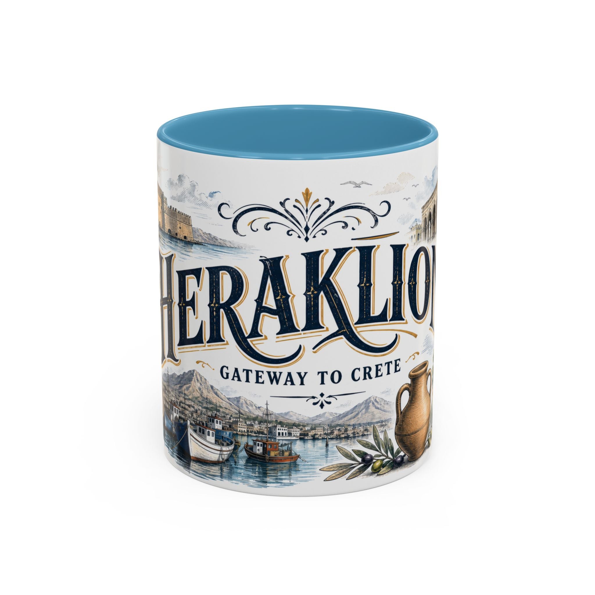 Heraklion Coffee Mug | Greece Travel Souvenir | Vintage Illustrated City Gift | 11 oz 15 oz Accent Mug