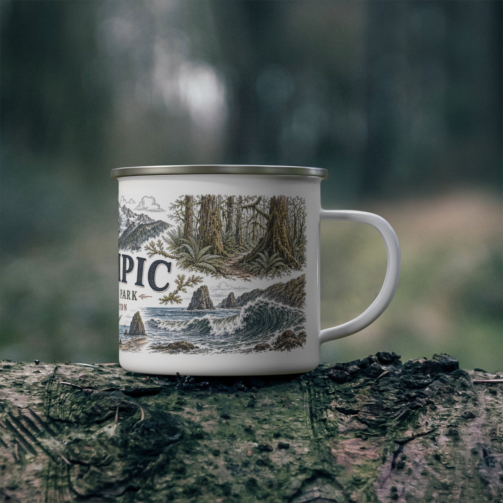 Olympic National Park Vintage Enamel Camping Mug | 12oz National Park Hiking Gift