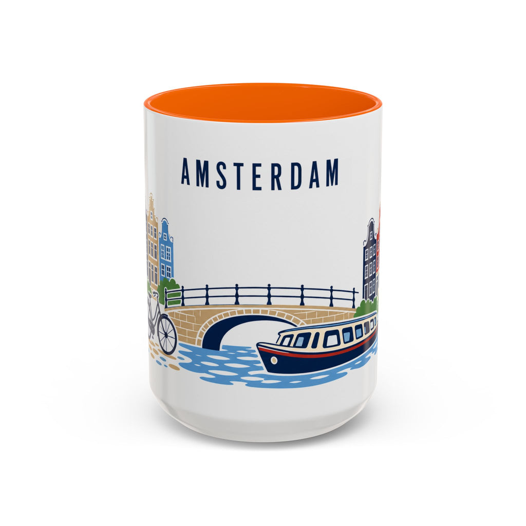 Amsterdam Coffee Mug | Netherlands Travel Souvenir | Porcelain Decal City Gift | 11oz 15oz Accent Mug