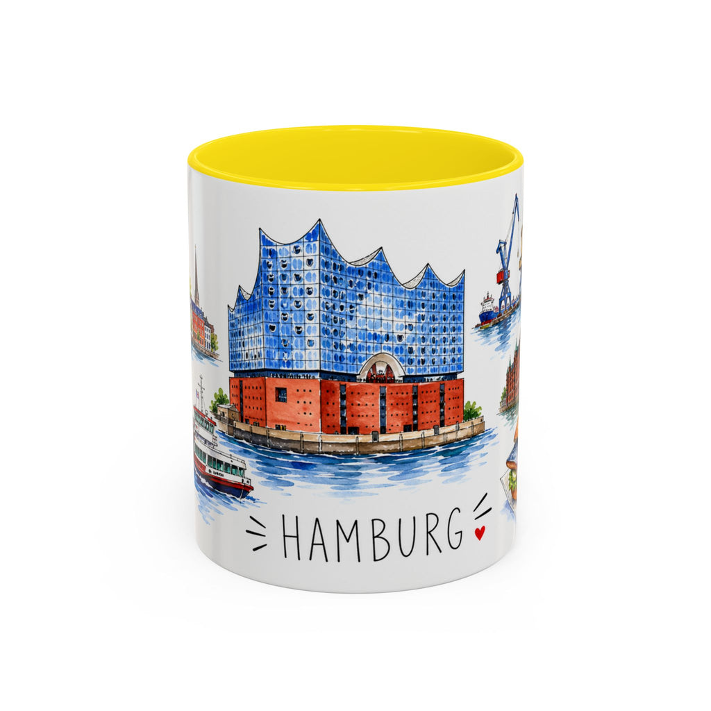 Hamburg Illustrated Travel Mug | City Souvenir Accent Coffee Mug | 11oz 15oz Ceramic Cup