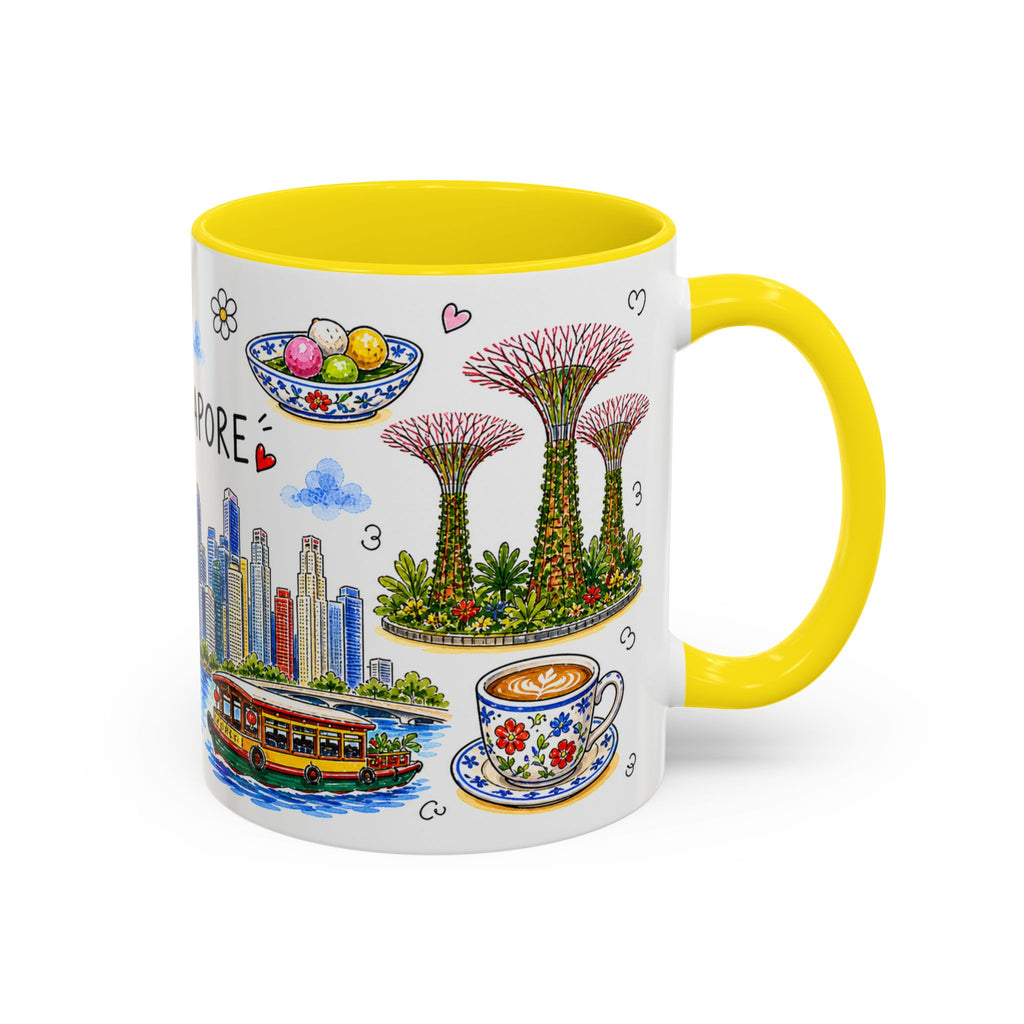 Singapore Illustrated Travel Mug | City Souvenir Accent Coffee Mug | 11oz 15oz Ceramic Cup